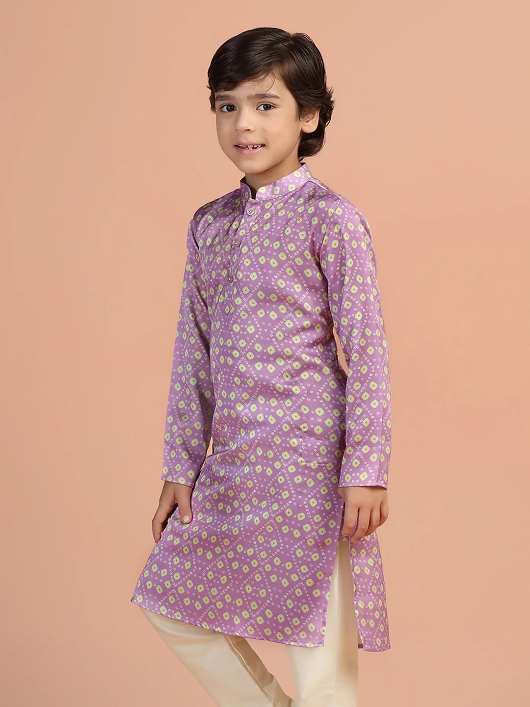 Lavender Gold Printed Kids Kurta Set - Image 9