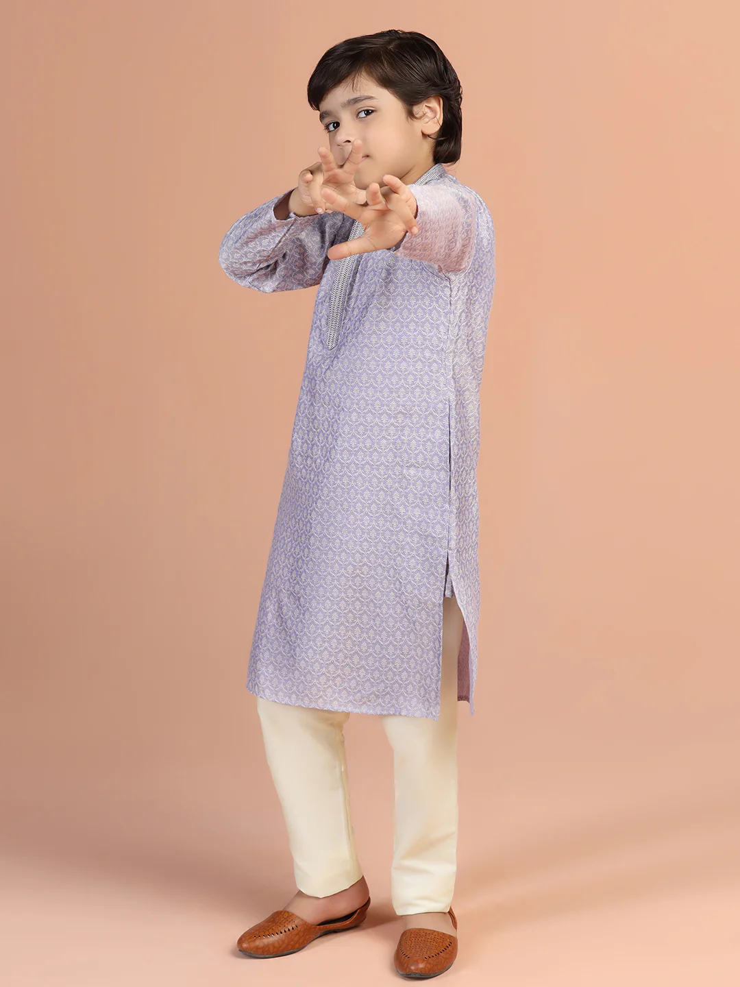 Lavender Jacquard Kids Kurta Set