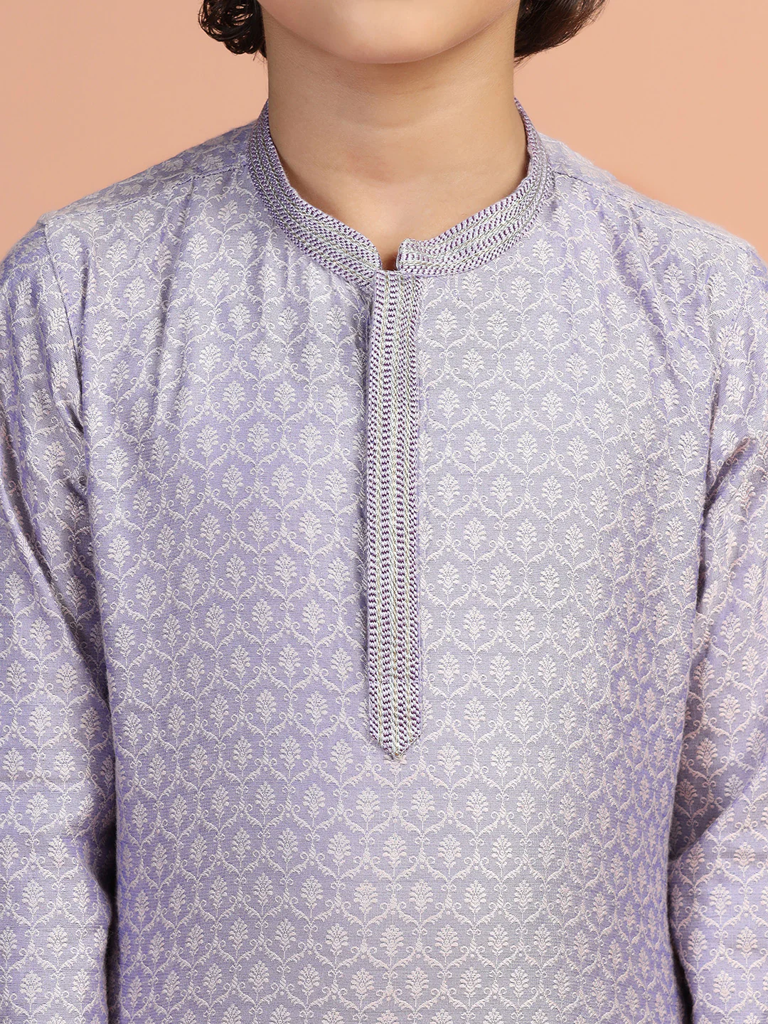 Lavender Jacquard Kids Kurta Set - Image 5