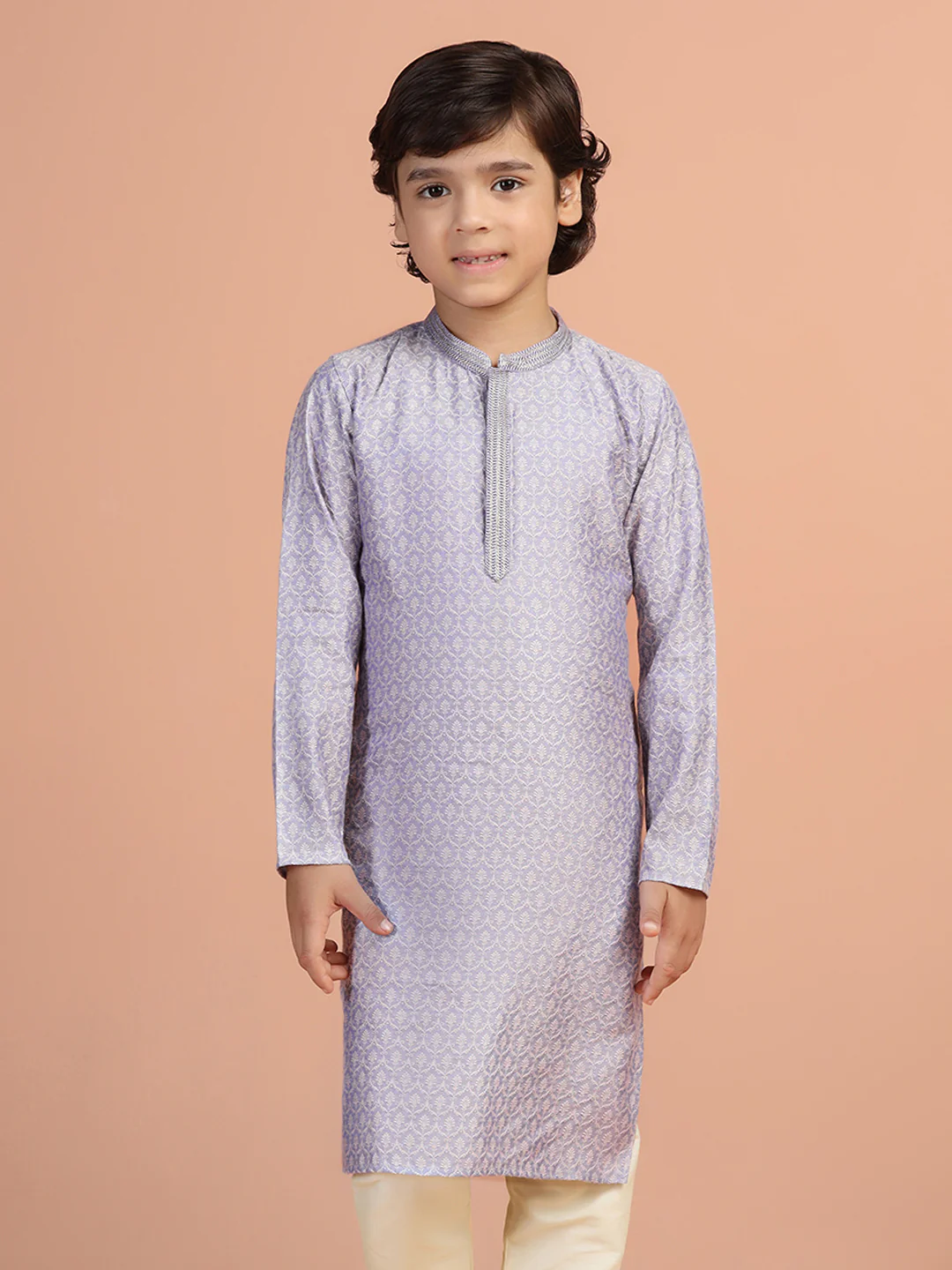 Lavender Jacquard Kids Kurta Set - Image 8