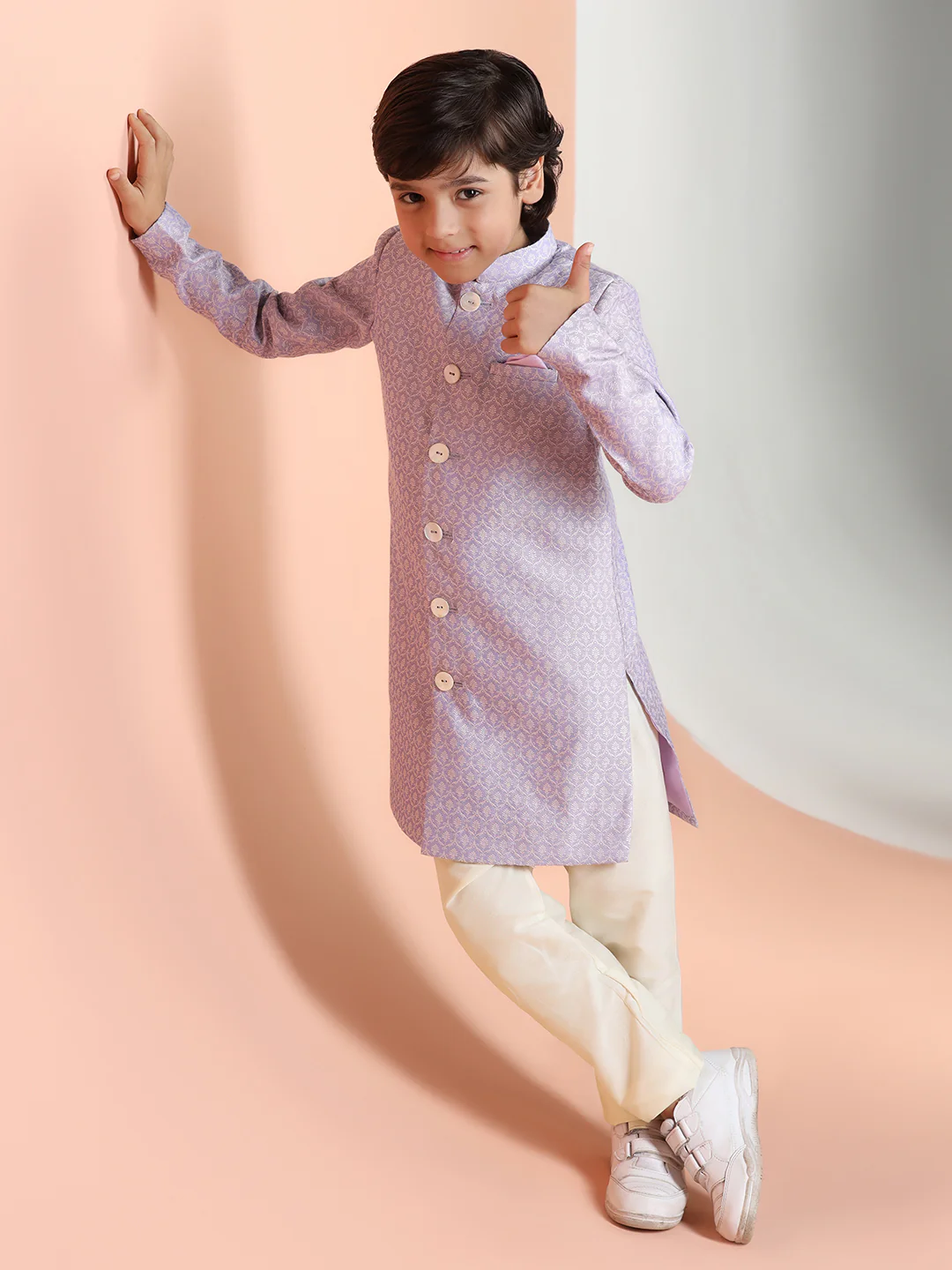 Lavender Jacquard Kids Sherwani Set