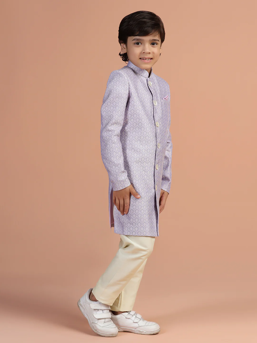 Lavender Jacquard Kids Sherwani Set - Image 3