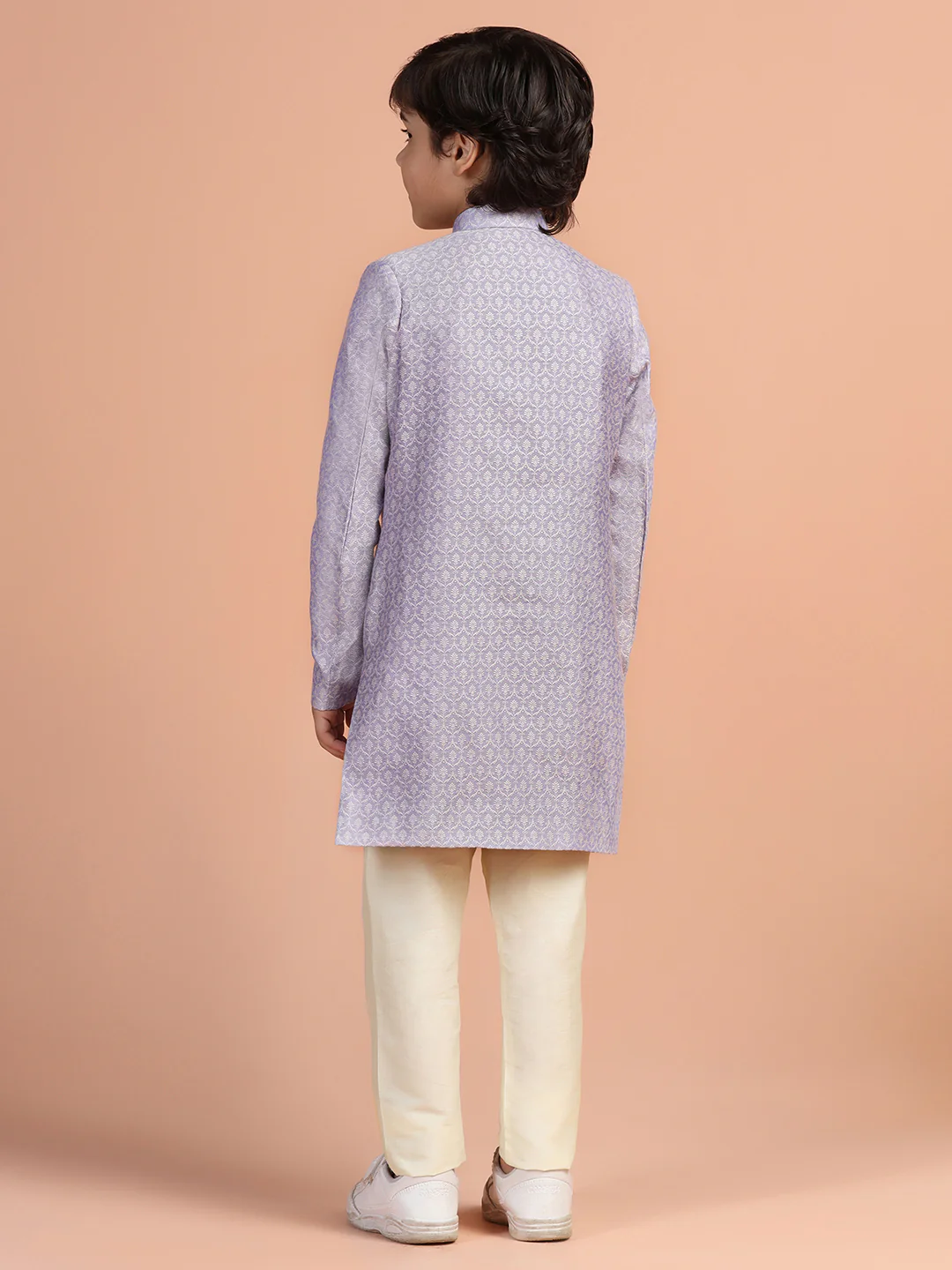 Lavender Jacquard Kids Sherwani Set - Image 4