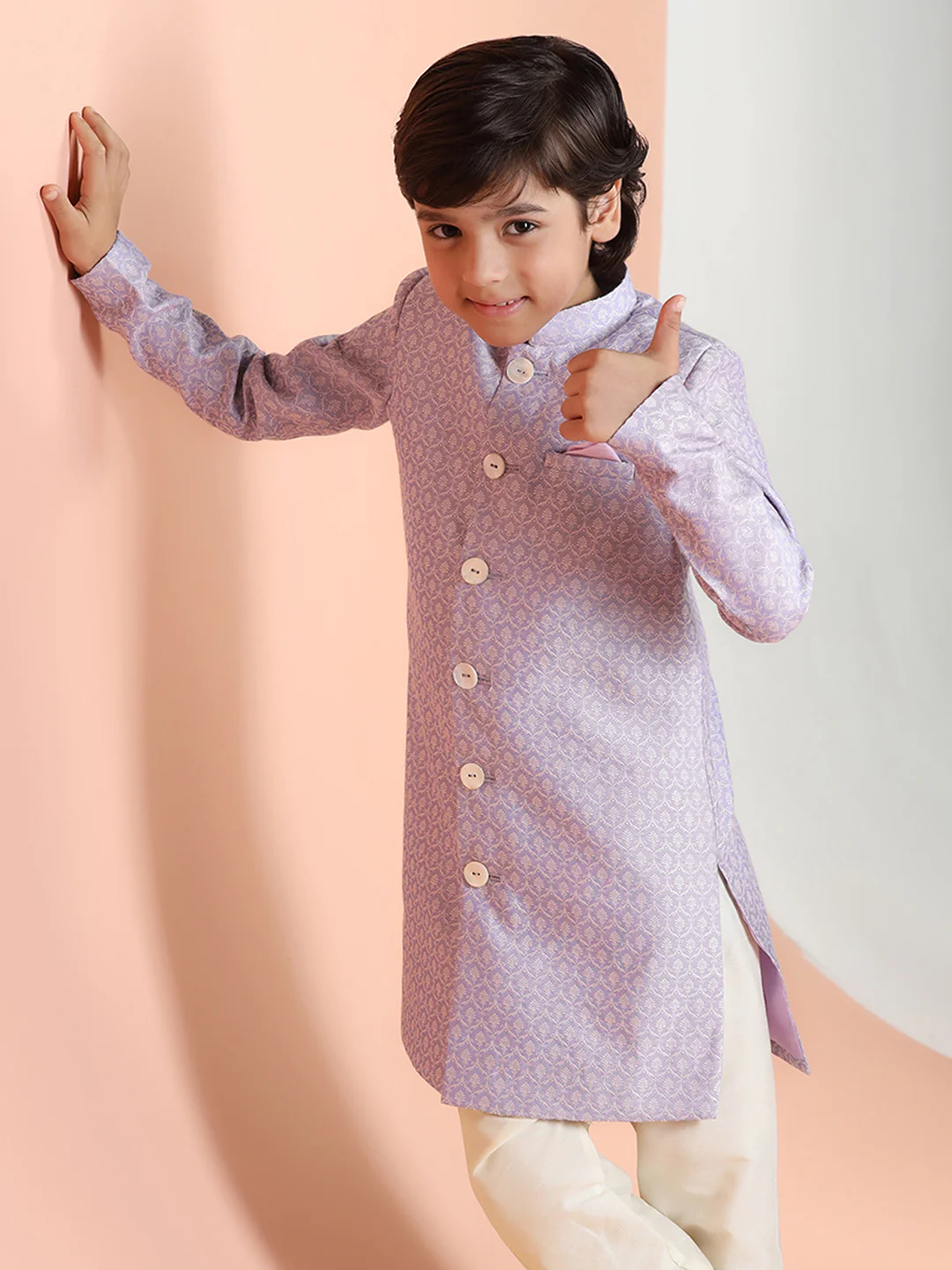 Lavender Jacquard Kids Sherwani Set - Image 7