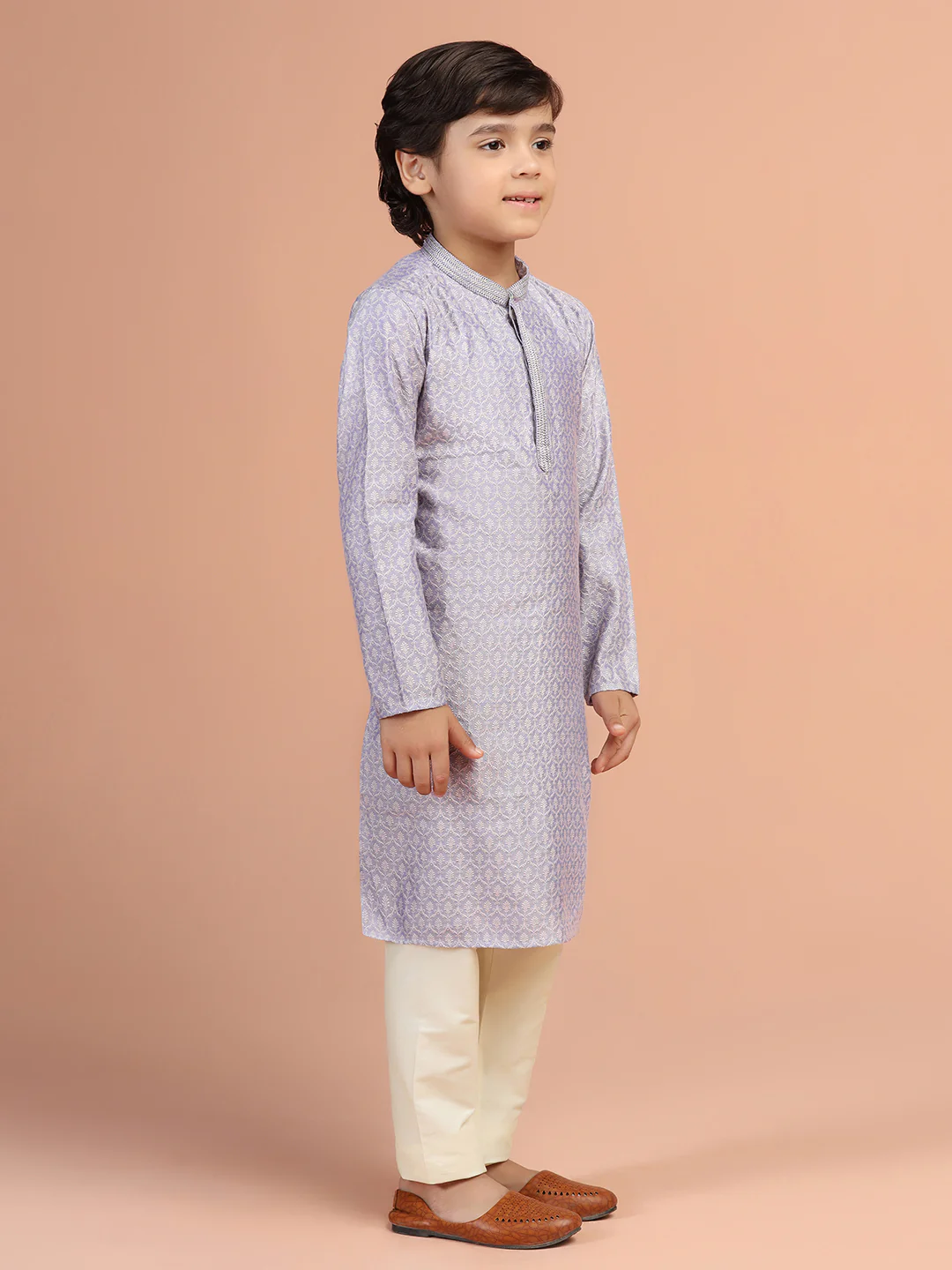 Lavender Self-Design Kurta - Image 2
