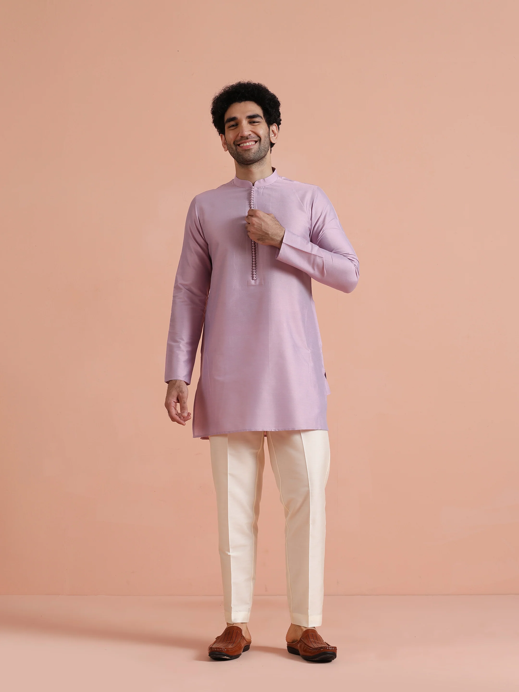 Lavender Silk Blend Kurta Jacket Set - Image 8