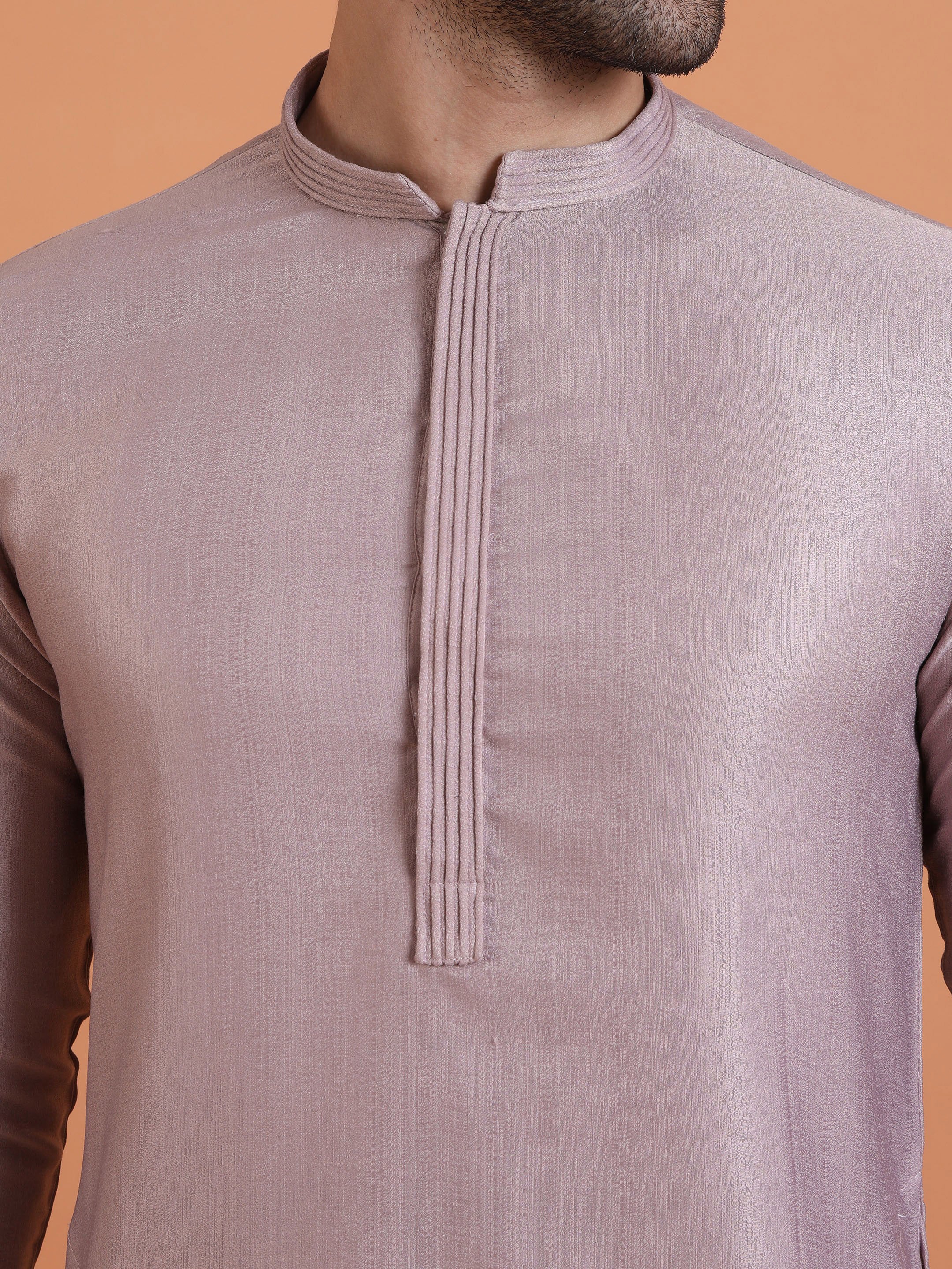 Light Lavender Textured Kurta Set with Cream Trousers – Elegant Festive Wear - Image 5