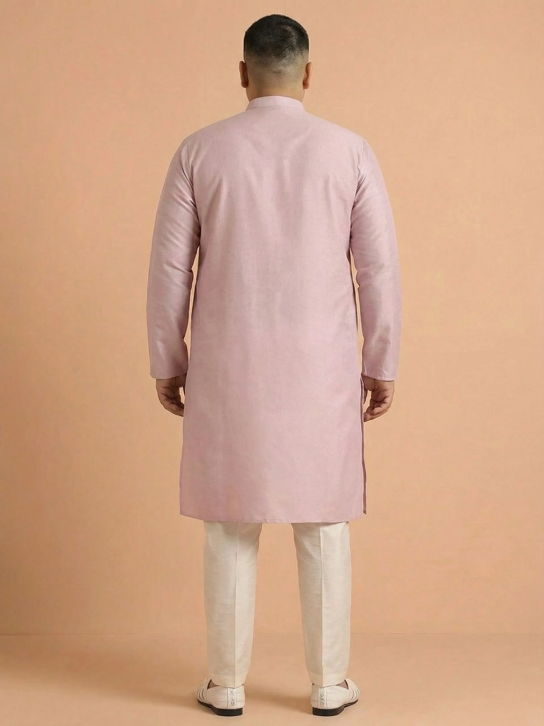 Light Pink Cotton Silk Plain Kurta - Image 2