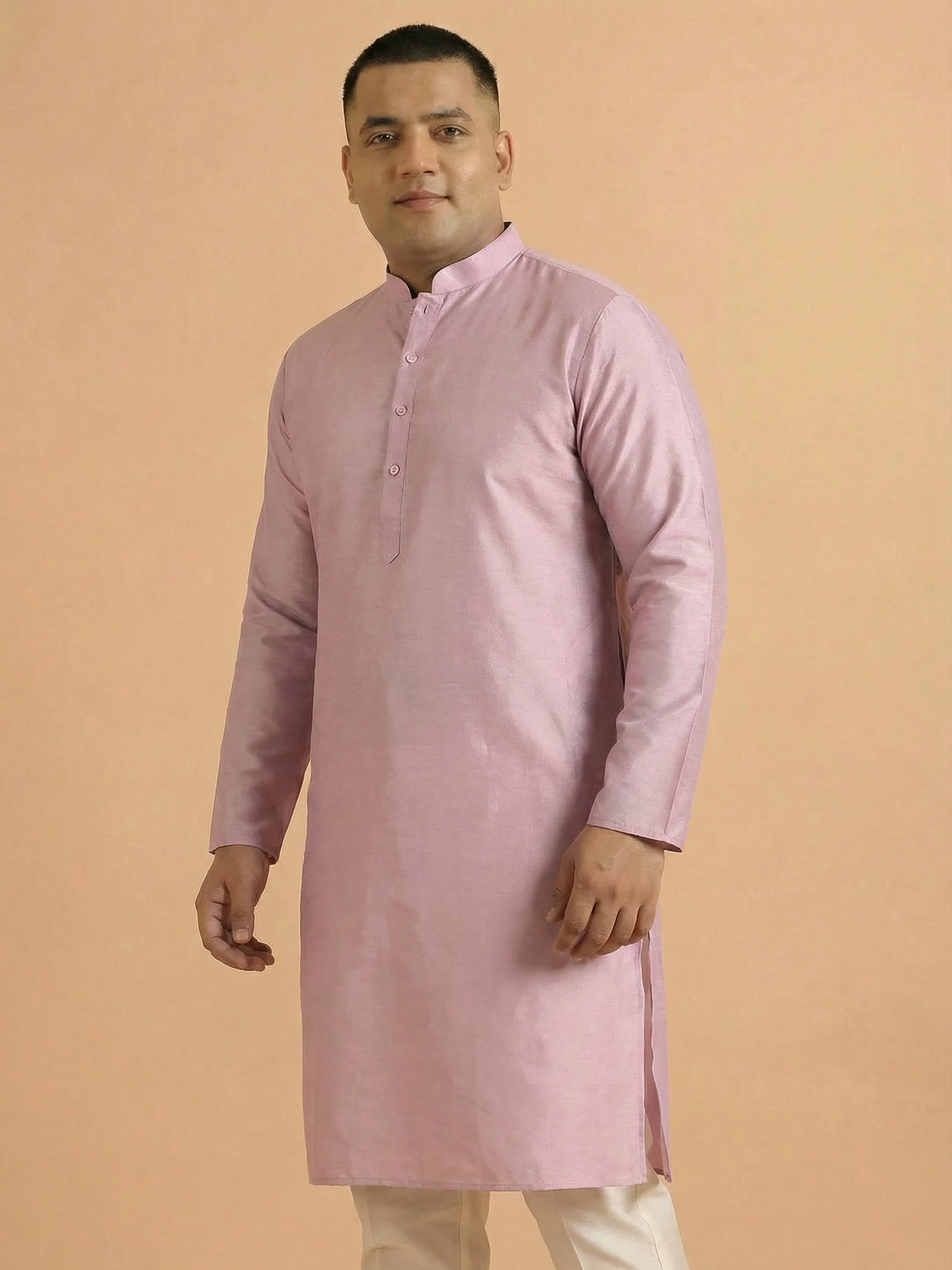 Light Pink Cotton Silk Plain Kurta - Image 4
