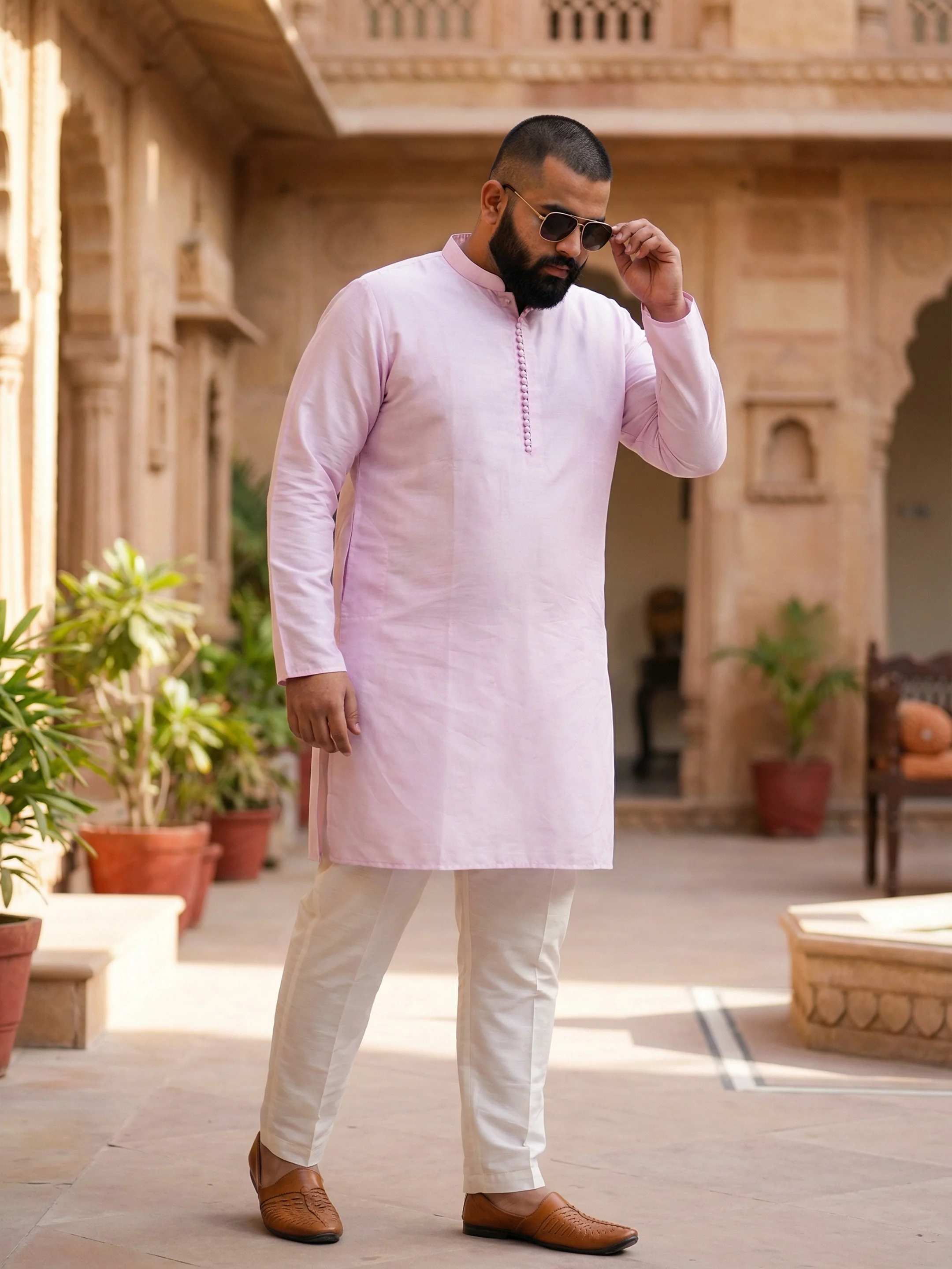 Lavender Silk Blend Solid Mid Kurta - Image 2
