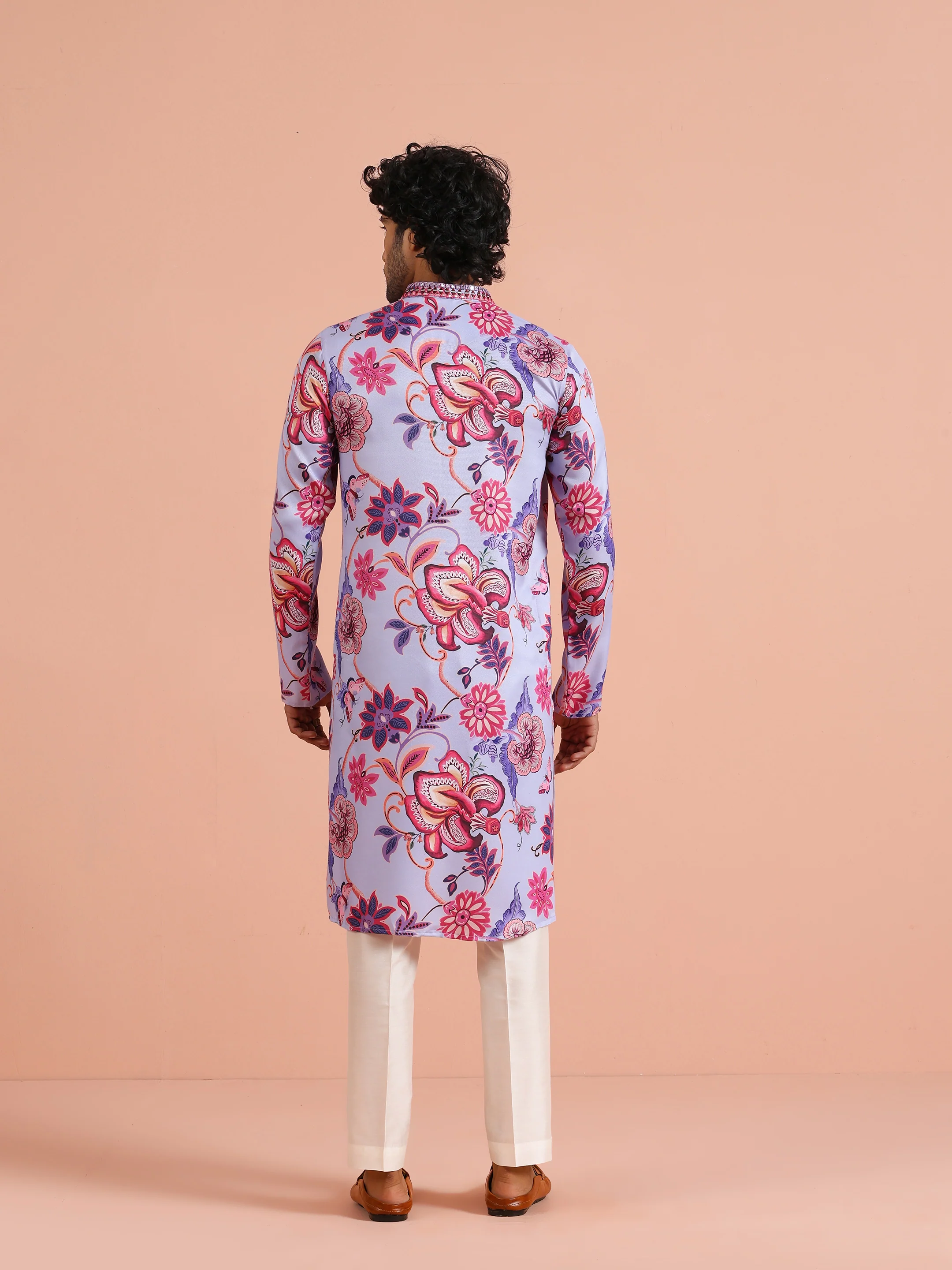 Lilac Floral Printed Kurta - Image 4