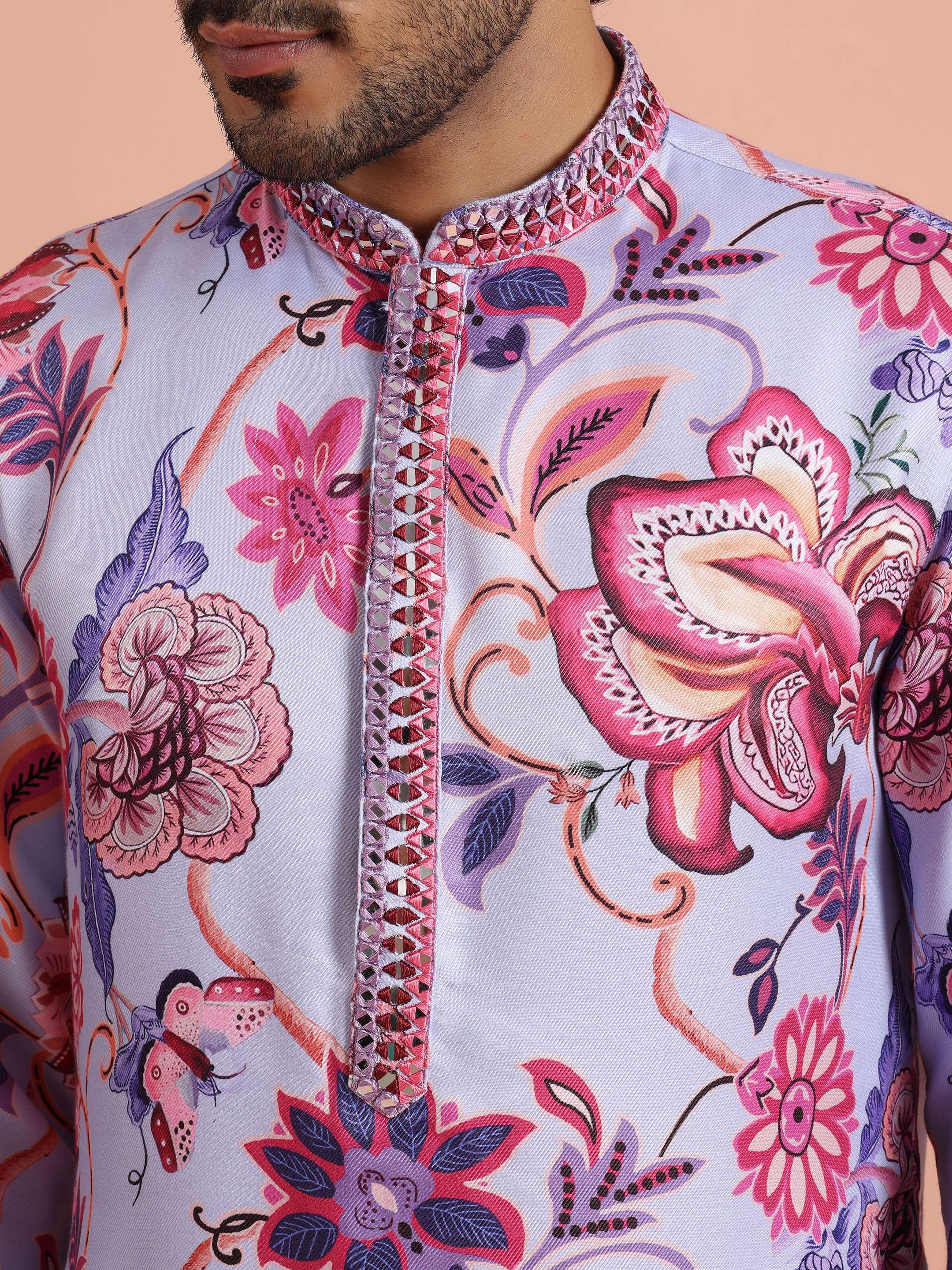 Lilac Floral Printed Kurta - Image 5