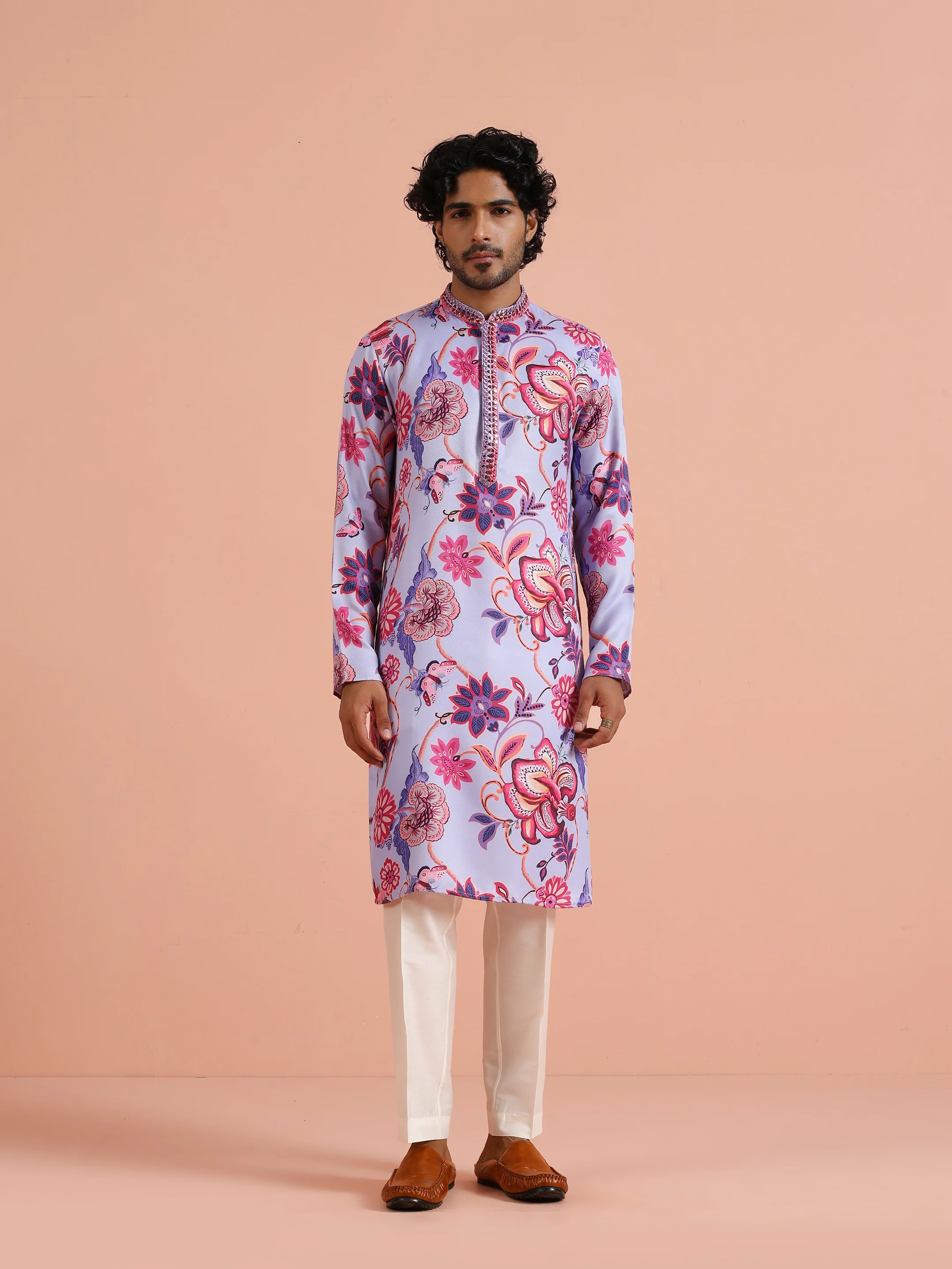 Lilac Floral Printed Kurta - Image 7