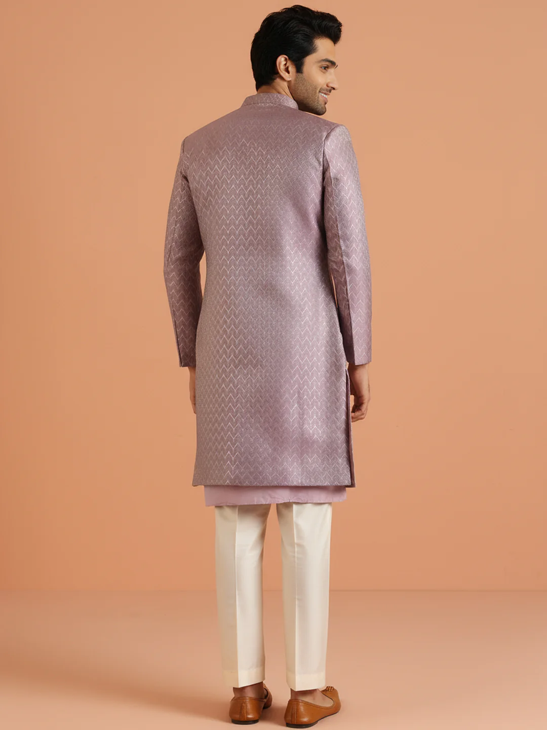 Lilac Front Open Sherwani Trouser Set - Image 3