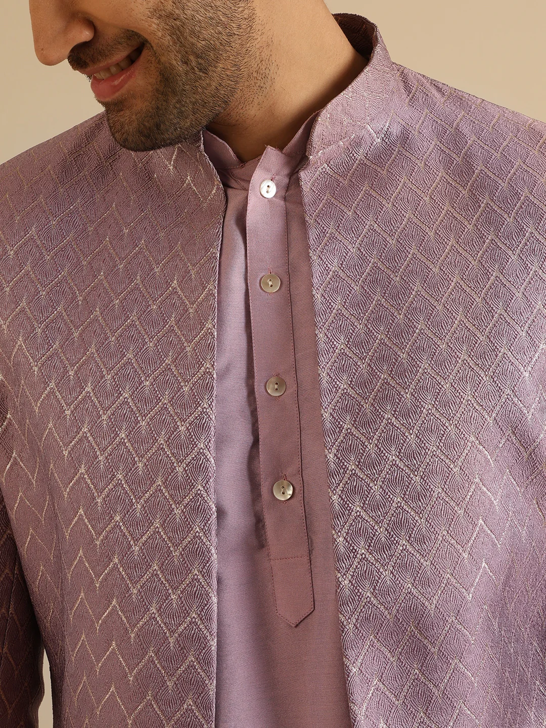 Lilac Front Open Sherwani Trouser Set - Image 4