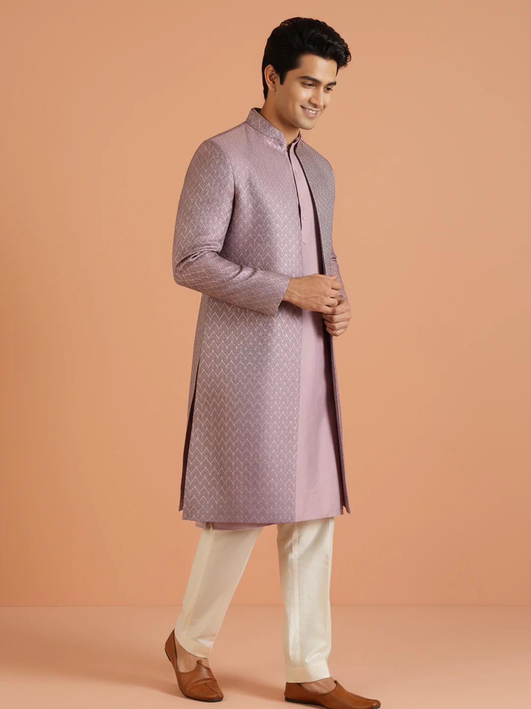 Lilac Front Open Sherwani Trouser Set - Image 7