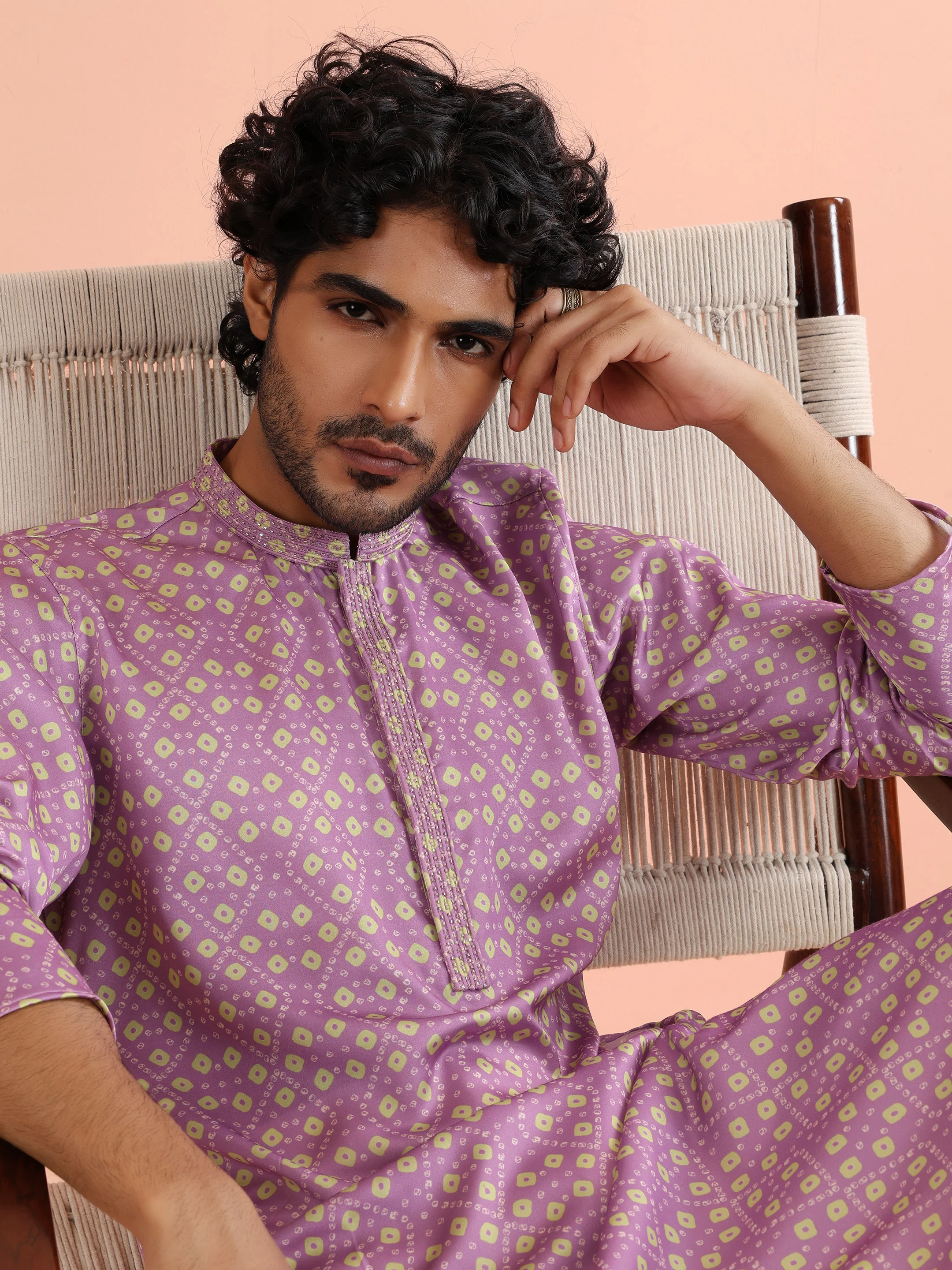 Lilac Geometric Printed Kurta - Image 7