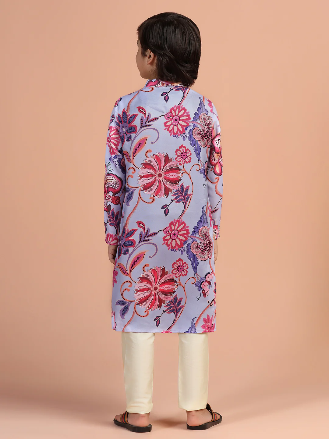 Lilac Pink Floral Kids Kurta Set - Image 4
