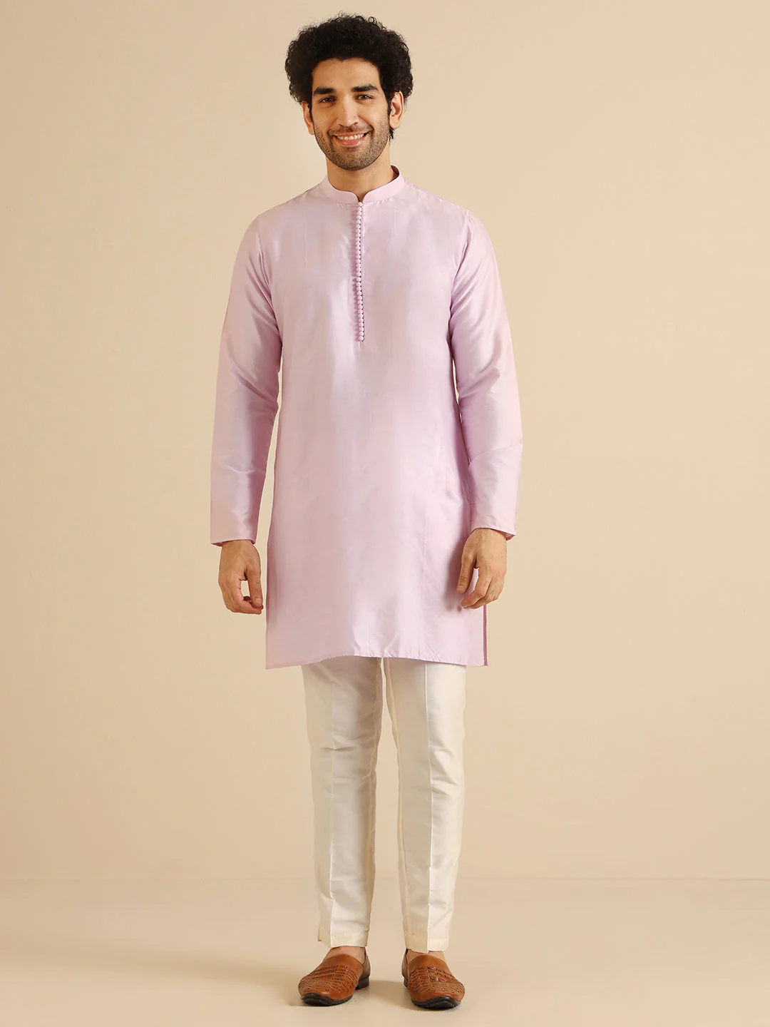 Lilac Silk Blend Textured Jacket Kurta Trouser Set - Image 5