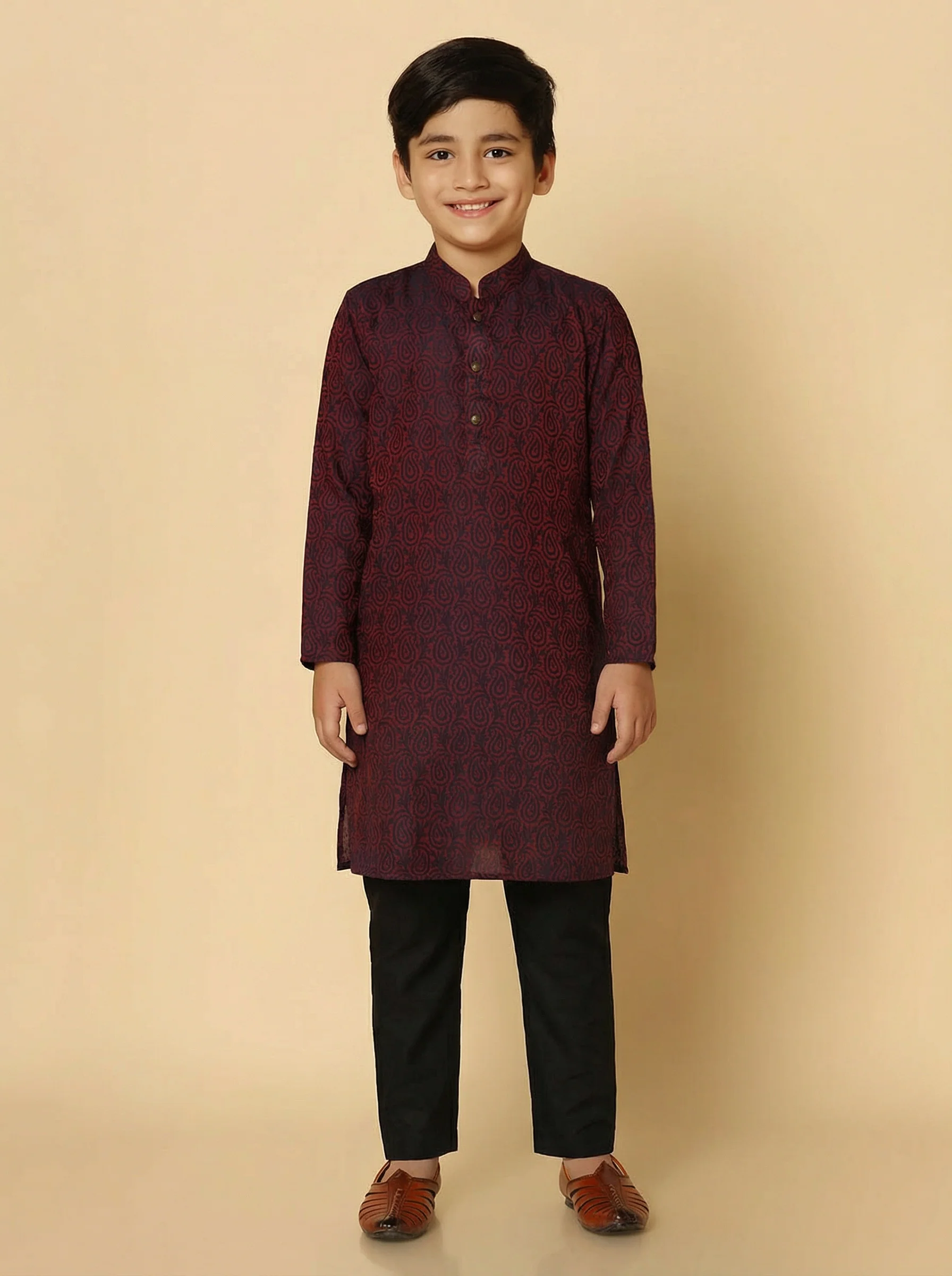 Magenta Cotton Blend Textured Kurta Pyjama Set