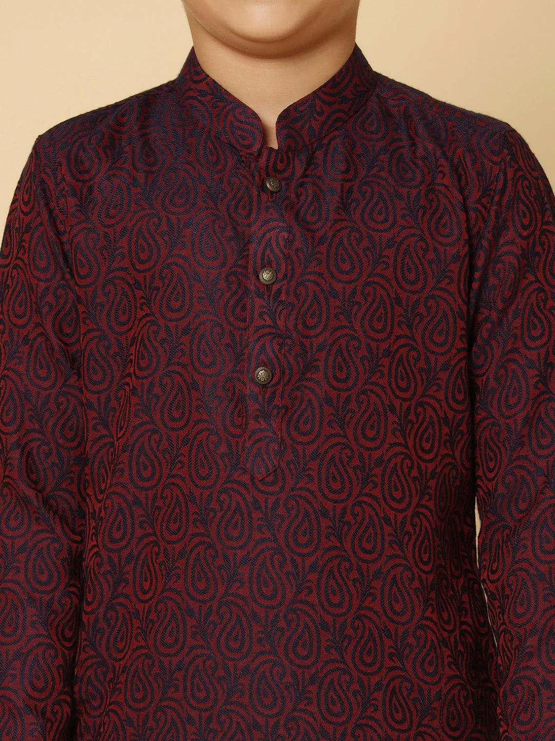 Magenta Silk Blend Jacquard Kurta Pyjama Set - Image 5