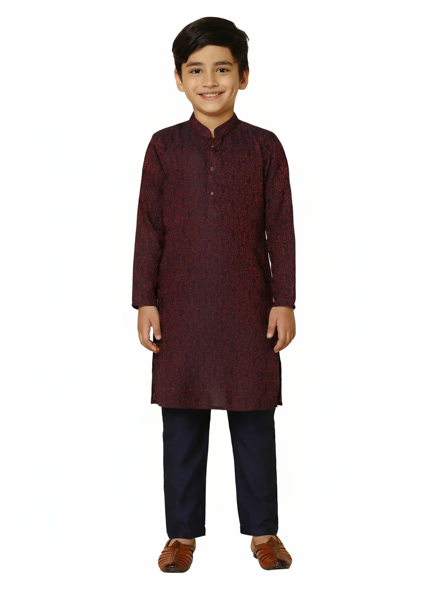 Magenta Silk Blend Jacquard Kurta Pyjama Set - Image 7
