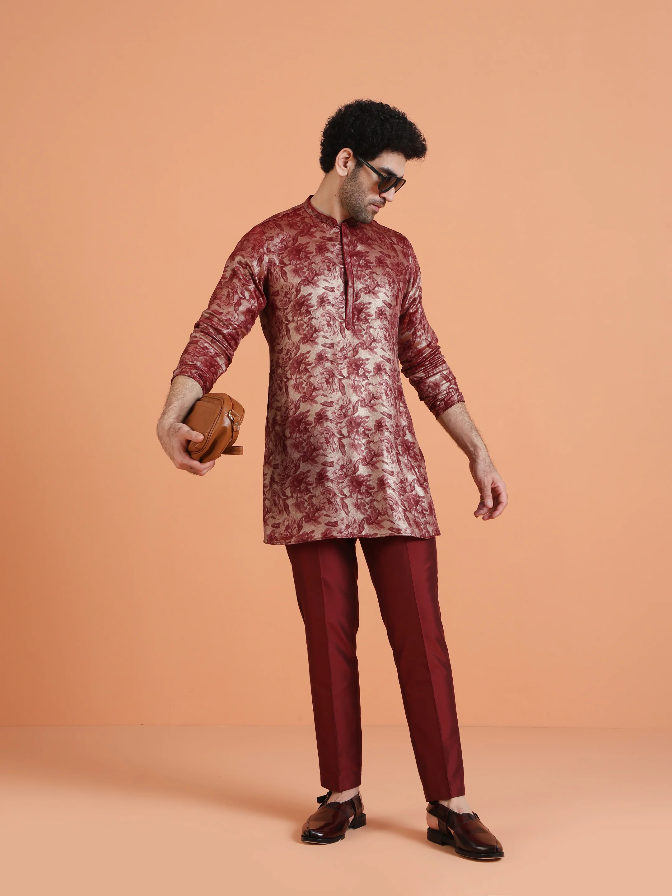 Maroon Art Silk Floral Mid Kurta - Image 6