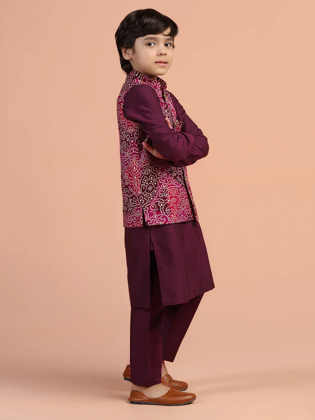 Maroon Bandhani Printed Jacket - Image 3