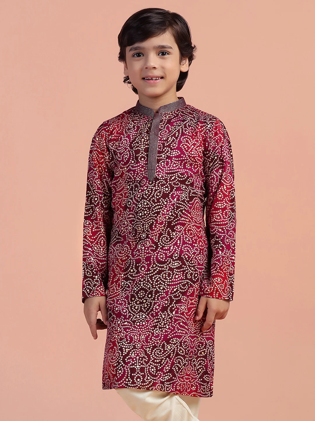 Maroon Bandhani Printed Kurta