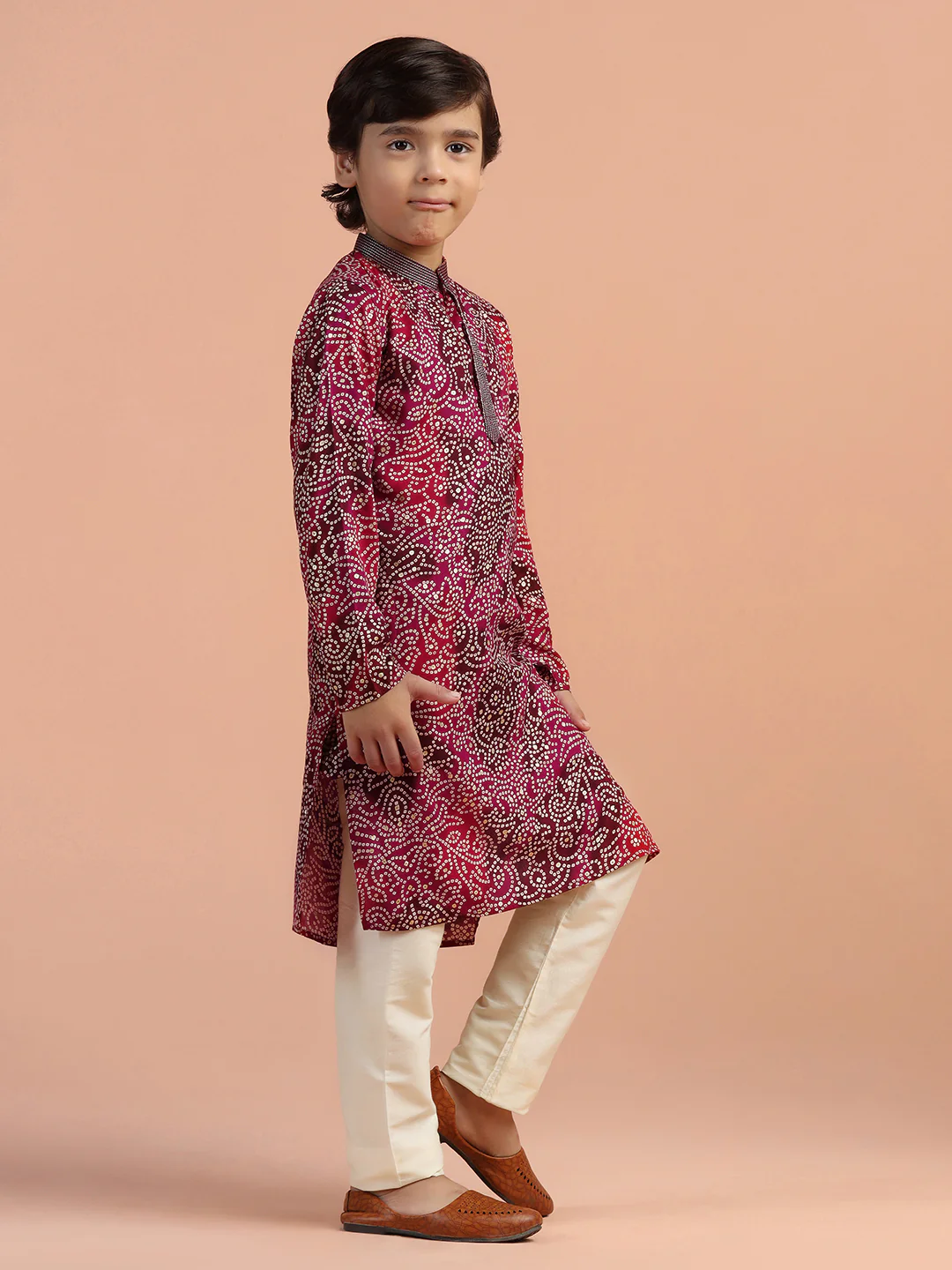 Maroon Bandhani Printed Kurta - Image 3