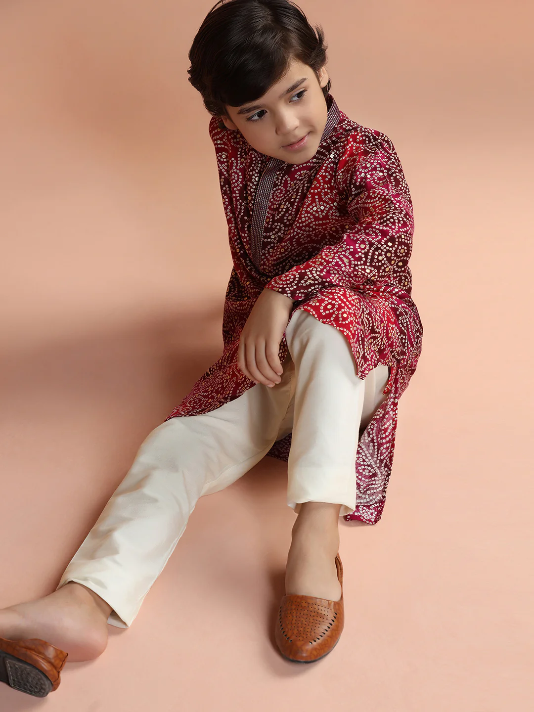 Maroon Bandhani Printed Kurta - Image 7