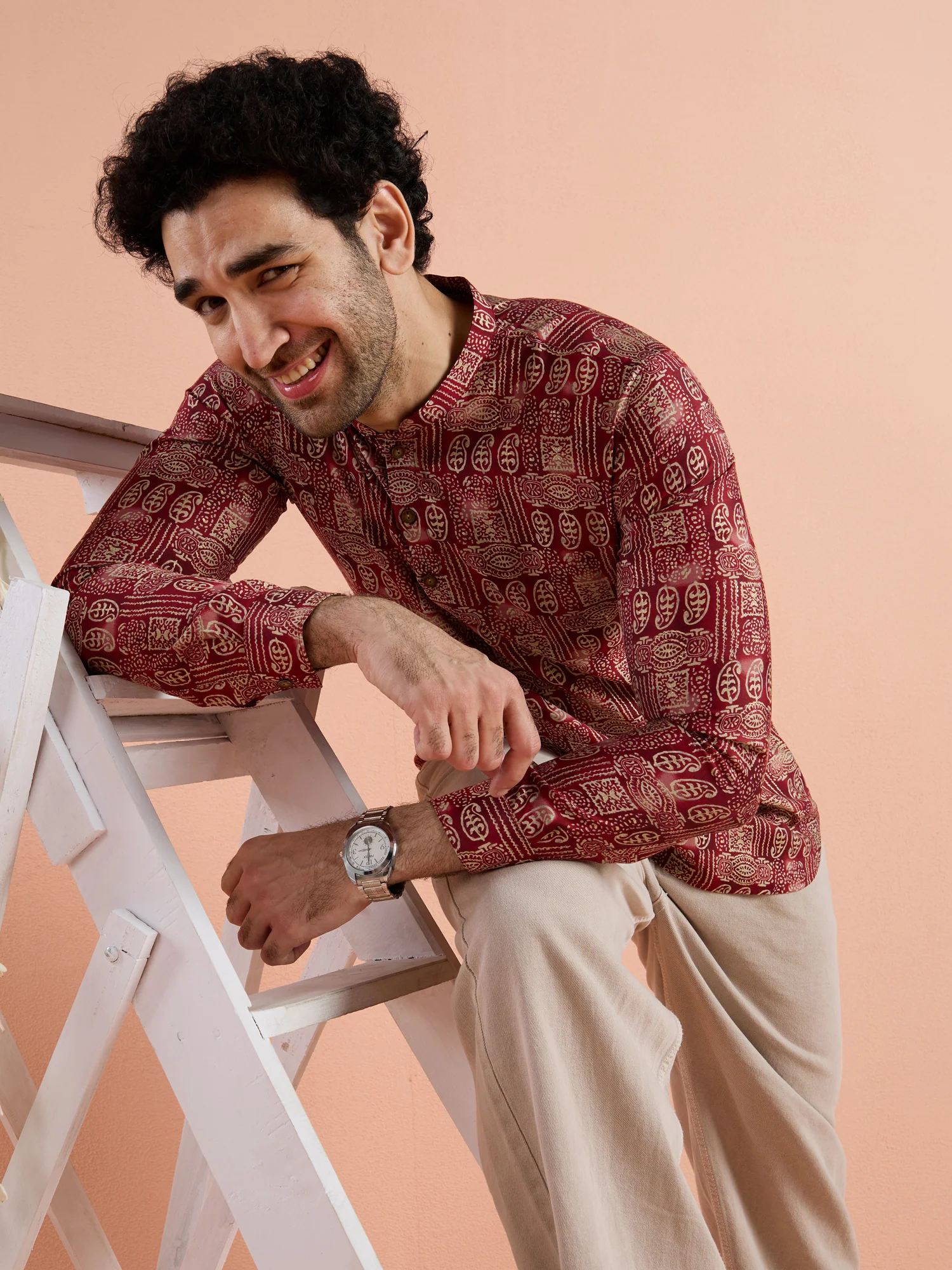Maroon Cotton Blend Printed Short Kurta - Image 7