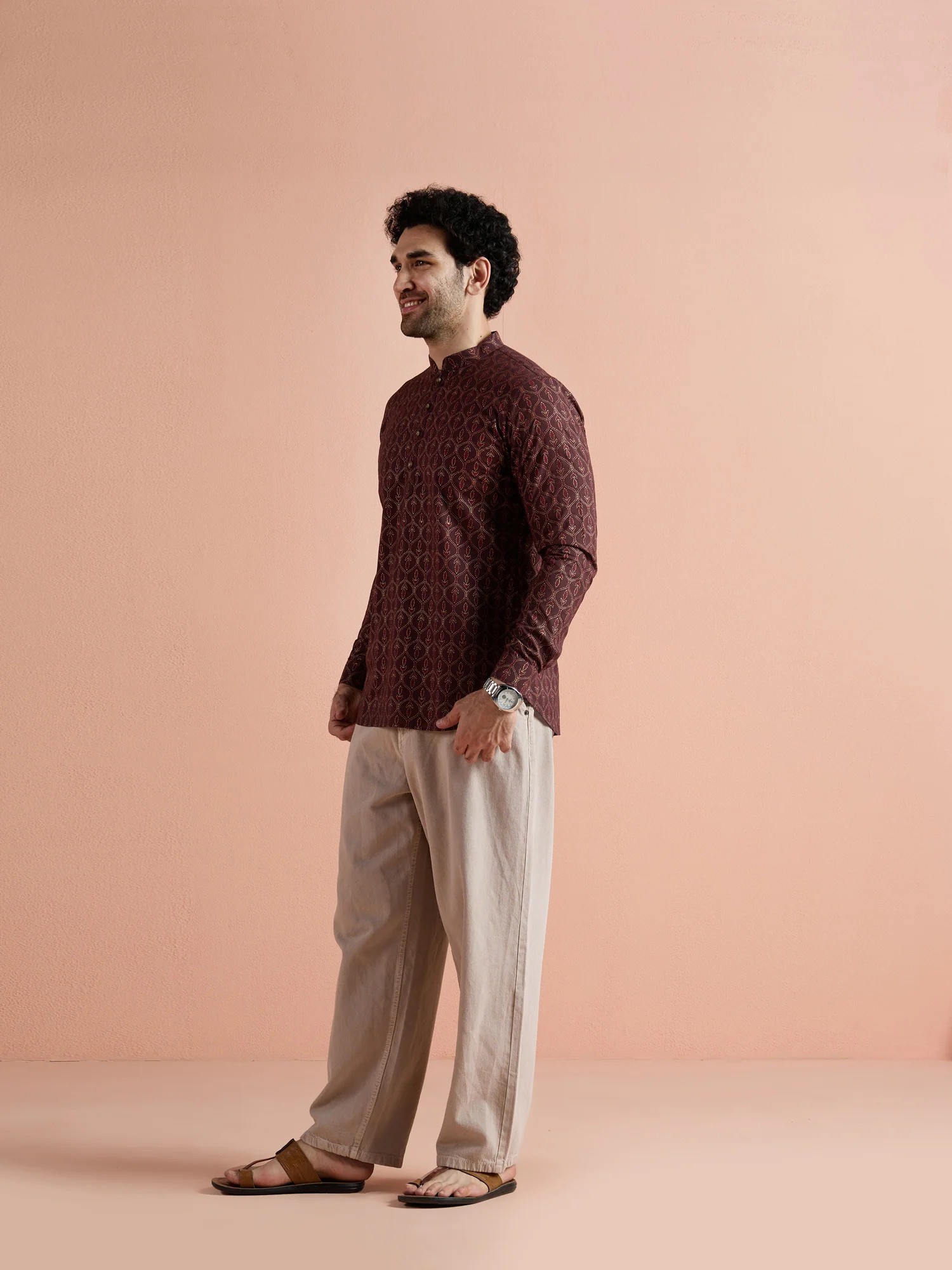 Maroon Cotton Printed Short Kurta - Image 3