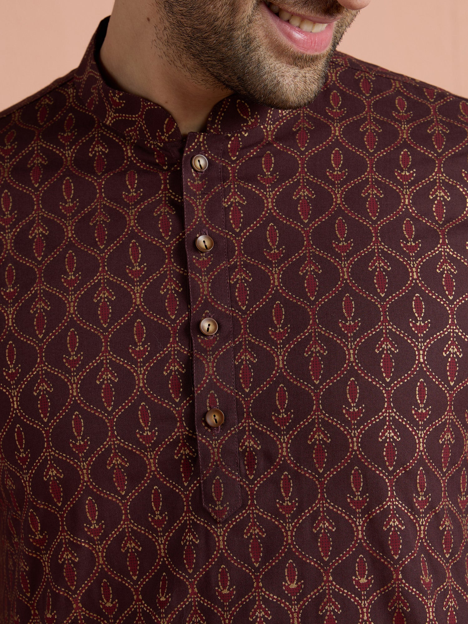 Maroon Cotton Printed Short Kurta - Image 6