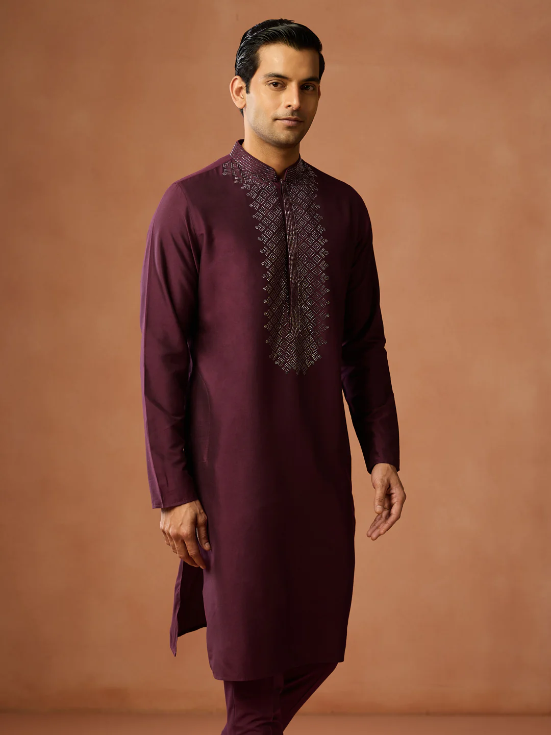 Maroon Embroidered Silk Blend Kurta