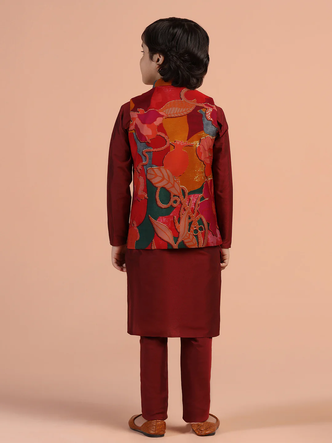 Maroon Floral Jacket Kurta Set - Image 4