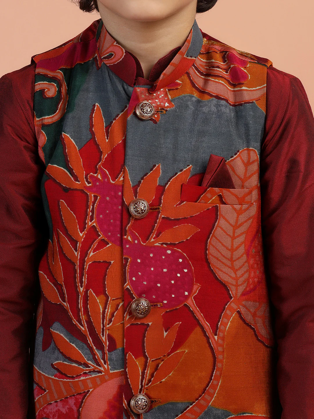 Maroon Floral Jacket Kurta Set - Image 5