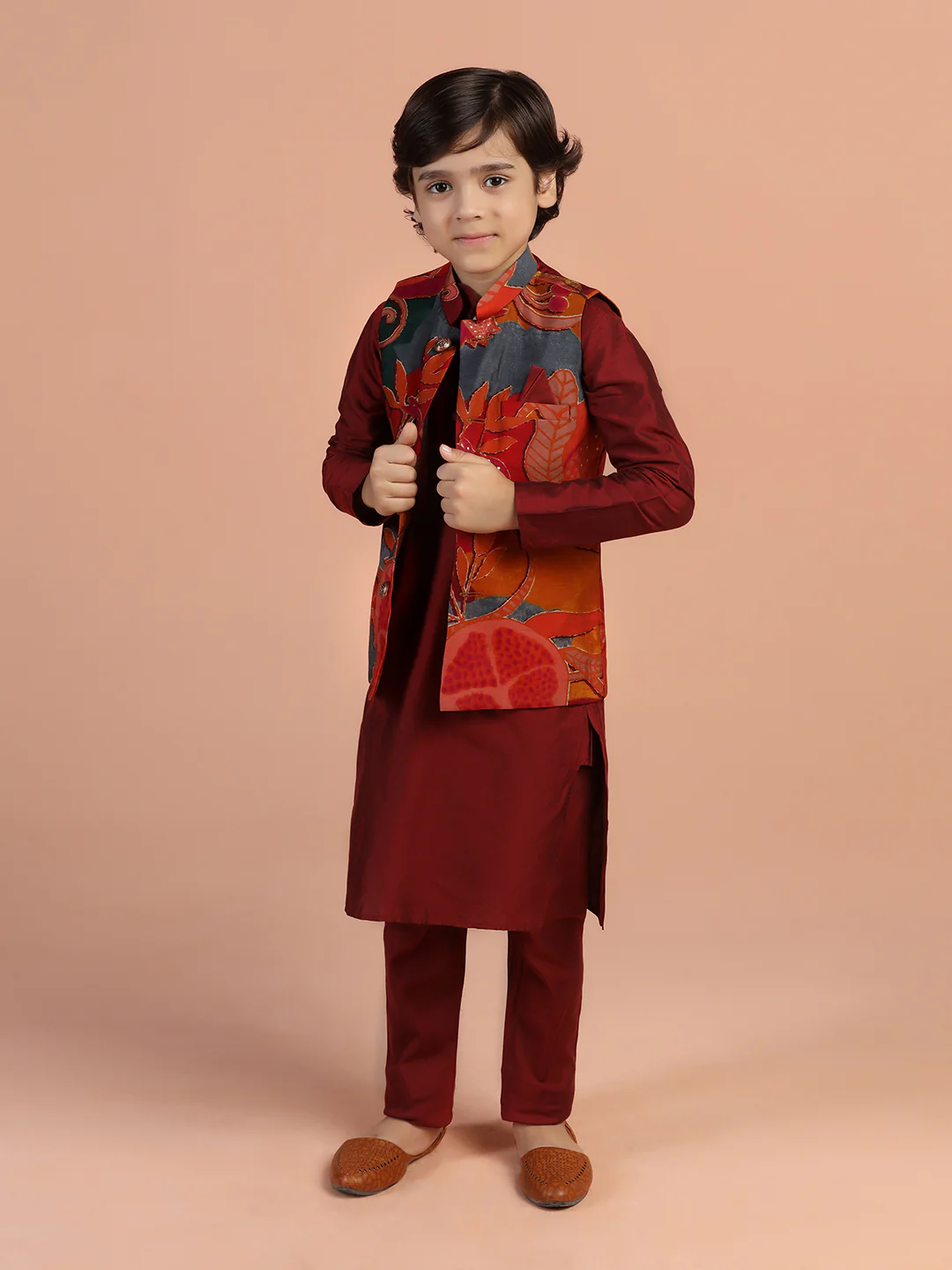 Maroon Floral Jacket Kurta Set - Image 7