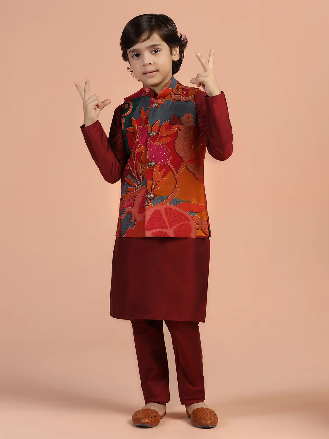 Maroon Floral Jacket Kurta Set - Image 8