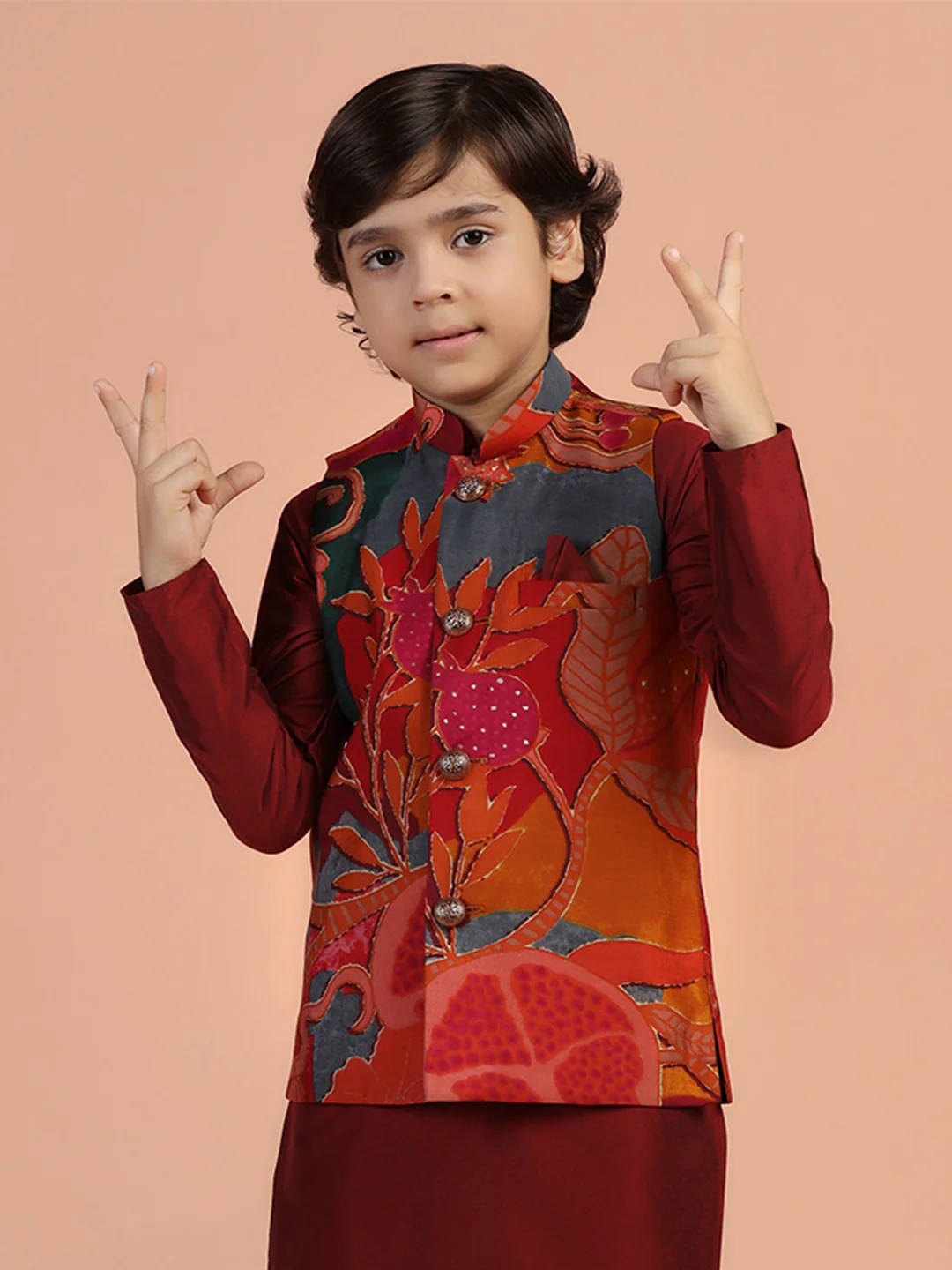 Maroon Floral Jacket Kurta Set - Image 9