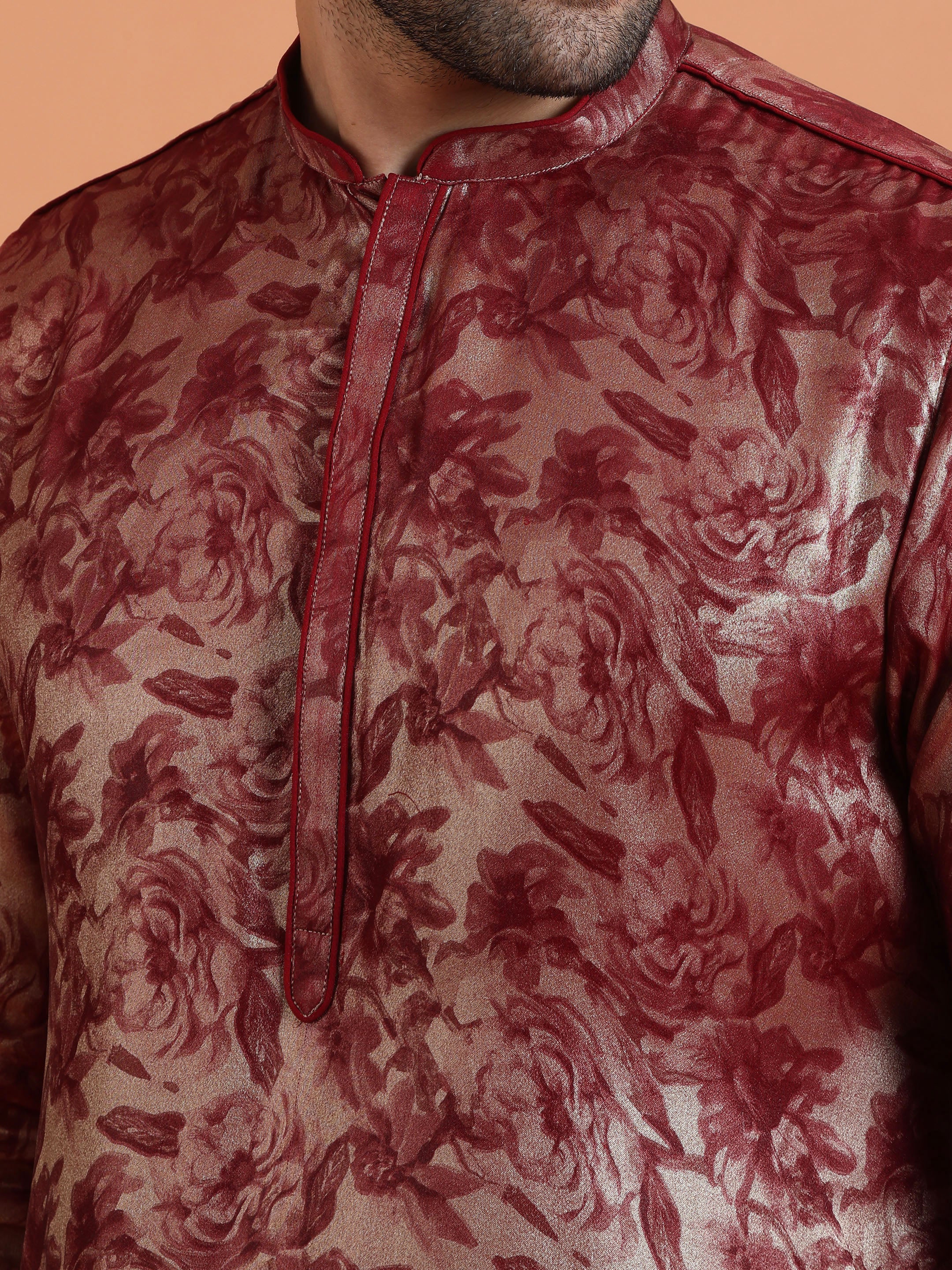Maroon Floral Printed Kurta Set with Trouser – Festive & Occasion Wear - Image 5