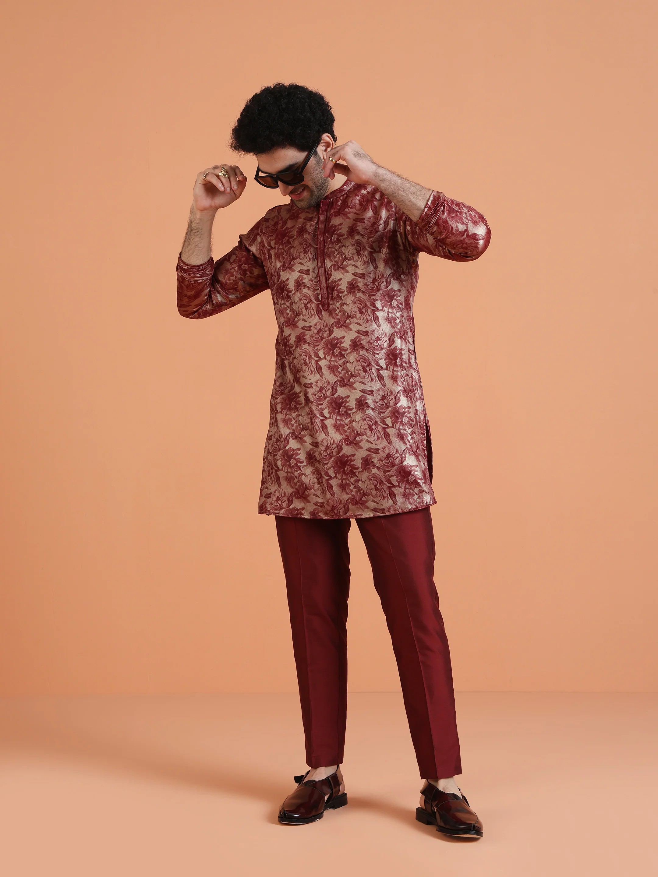 Maroon Floral Printed Kurta Set with Trouser – Festive & Occasion Wear - Image 7