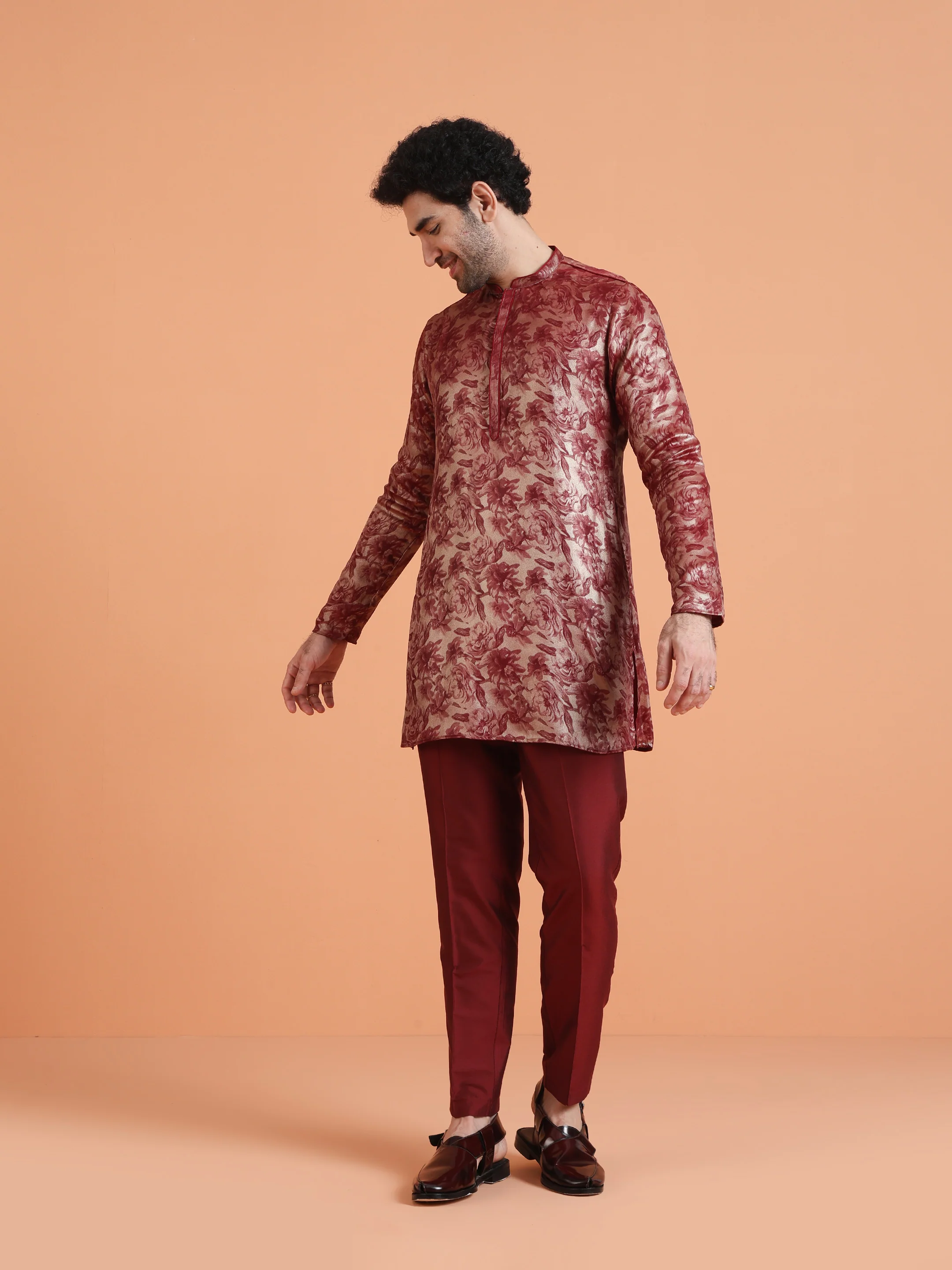 Maroon Floral Printed Kurta Set with Trouser – Festive & Occasion Wear - Image 8