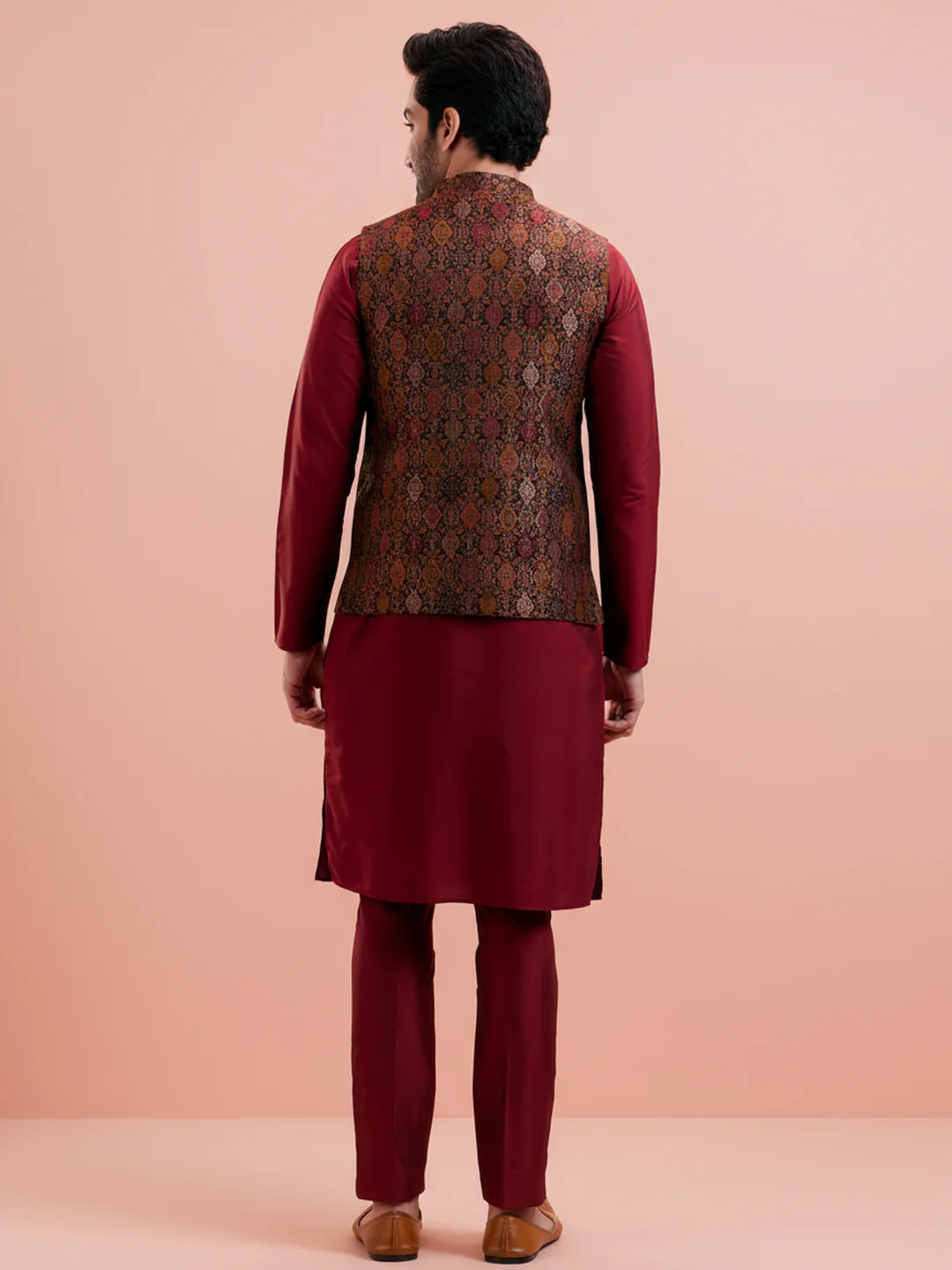 Maroon Kurta Jacket Trouser Set - Image 3