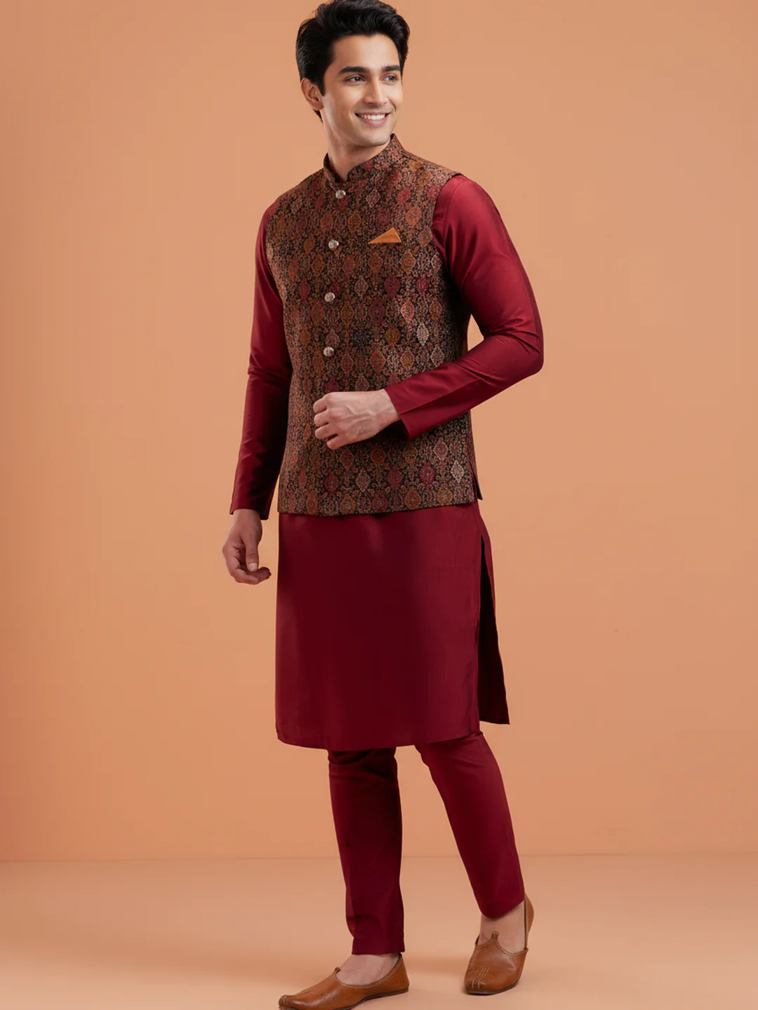 Maroon Kurta Jacket Trouser Set - Image 6