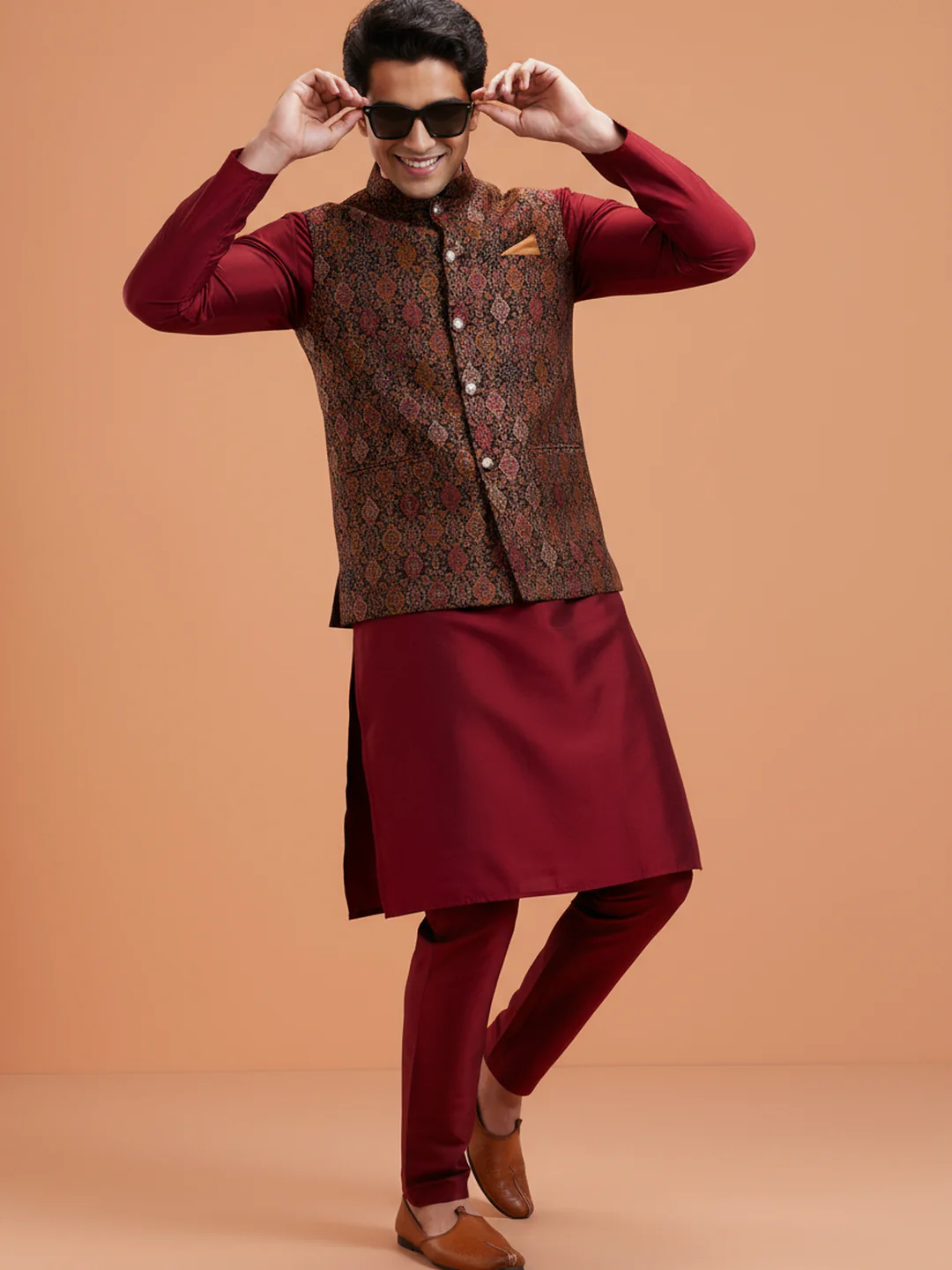 Maroon Kurta Jacket Trouser Set - Image 7