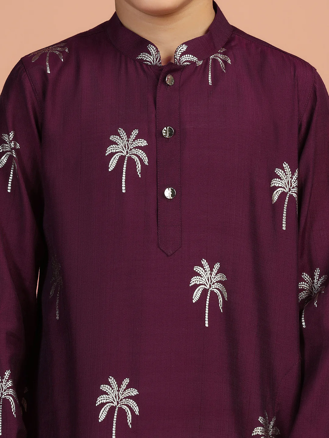 Maroon Palm Printed Kids Kurta Set - Image 5