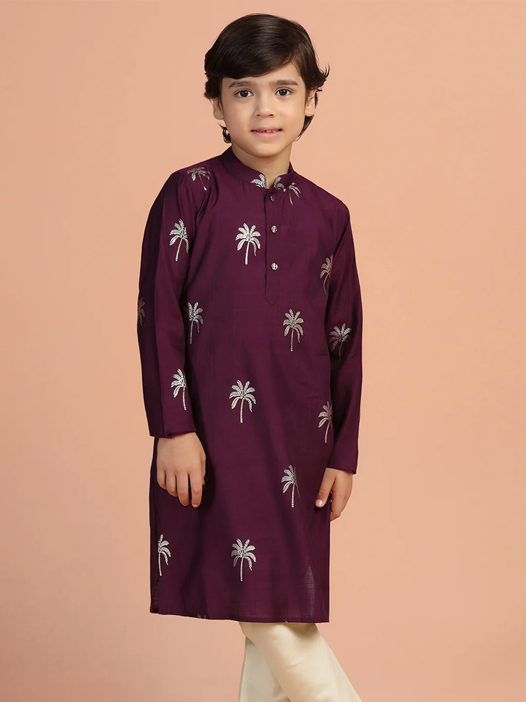 Maroon Palm Printed Kids Kurta Set - Image 9