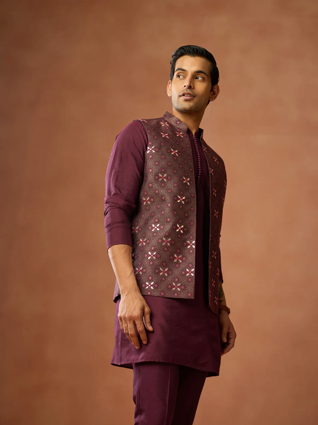 Maroon Silk Blend Embroidered Bandhgala Jodhpuri Set - Image 8