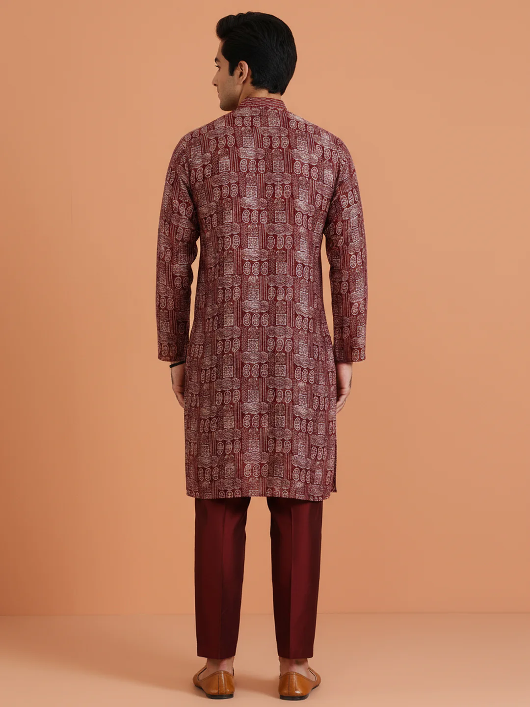 Maroon Printed Kurta Trouser Set - Image 4